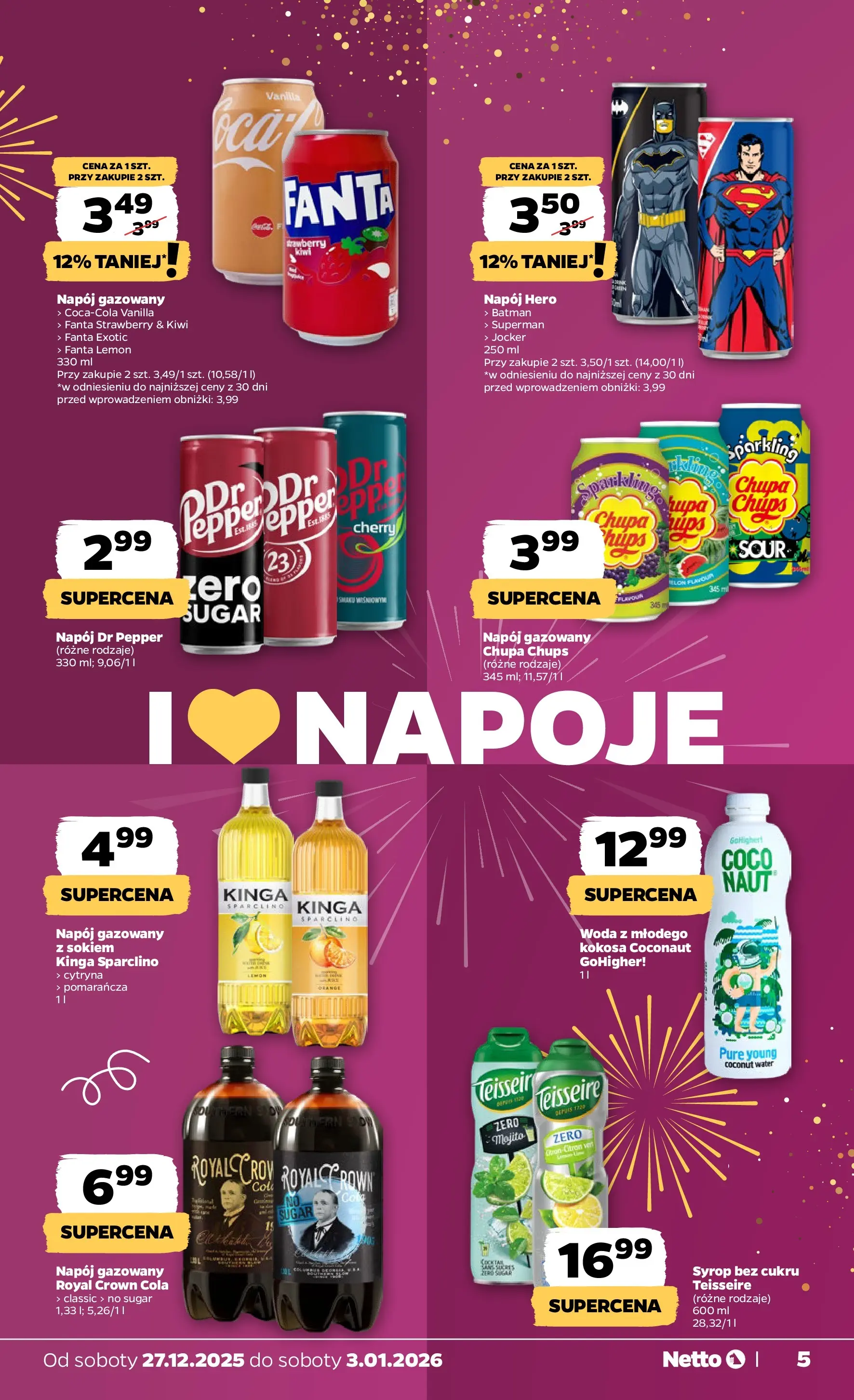 Netto - NETTO T01A ważne do 3.01.2026 od 26.12.2025 - Aktualne promocje | Strona: 5 | Produkty: Syrop, Napoje, Kiwi, Woda