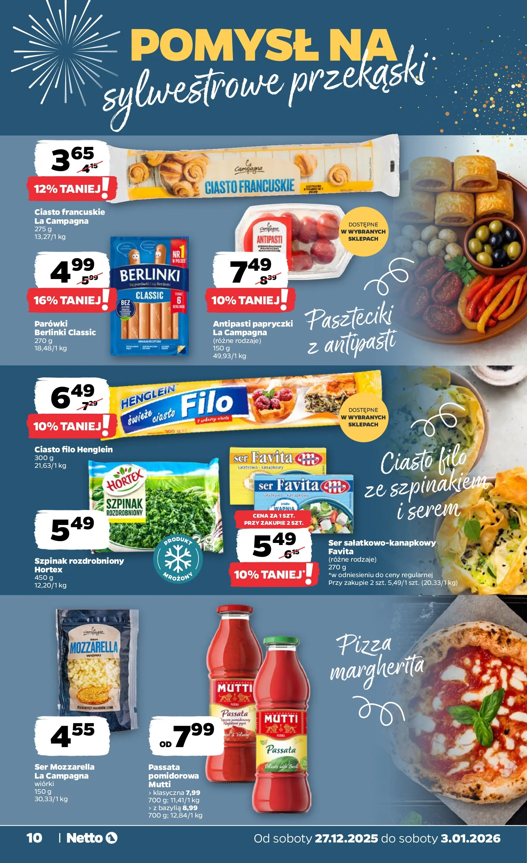 Netto - NETTO T01A ważne do 3.01.2026 od 26.12.2025 - Aktualne promocje | Strona: 10 | Produkty: Ciasto francuskie, Ciasto, Szpinak, Bazylia