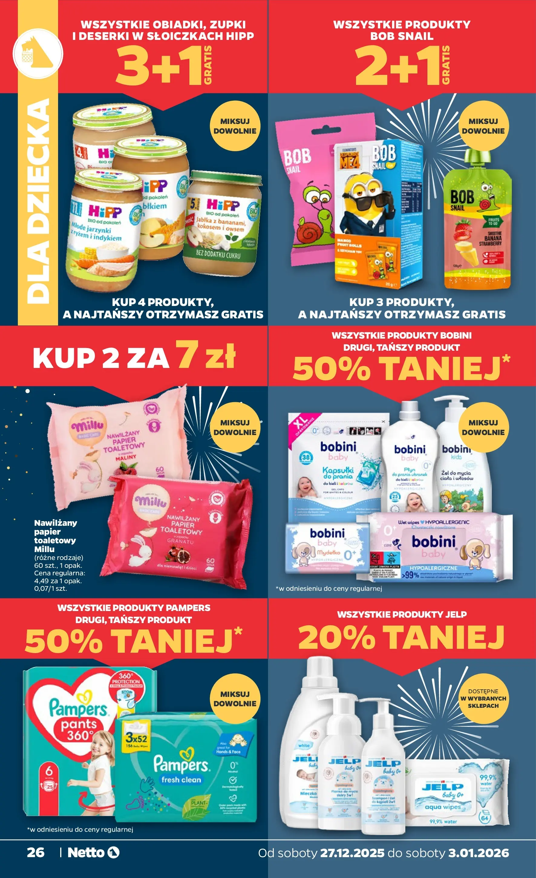 Netto - NETTO T01A ważne do 3.01.2026 od 26.12.2025 - Aktualne promocje | Strona: 26 | Produkty: Pampers, Bób, Jabłka, Body