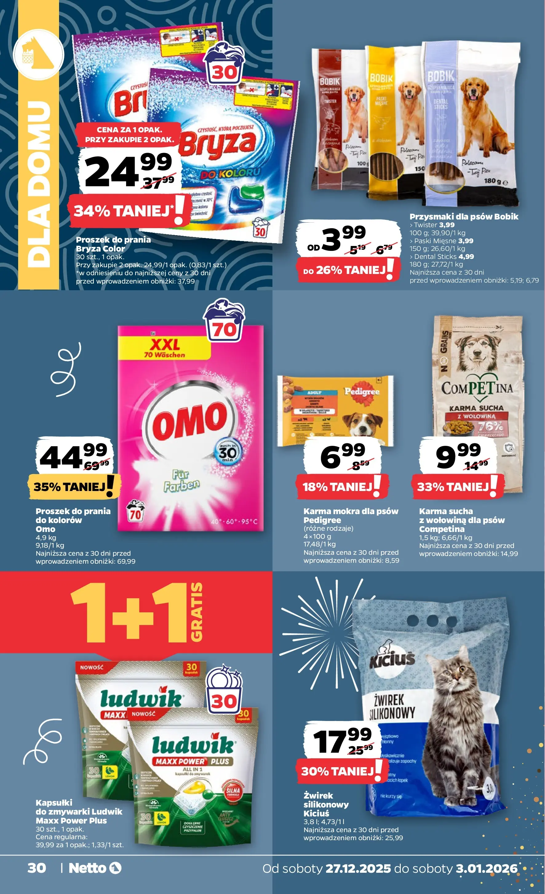 Netto - NETTO T01A ważne do 3.01.2026 od 26.12.2025 - Aktualne promocje | Strona: 30 | Produkty: Pedigree, Wołowina, Proszek do prania