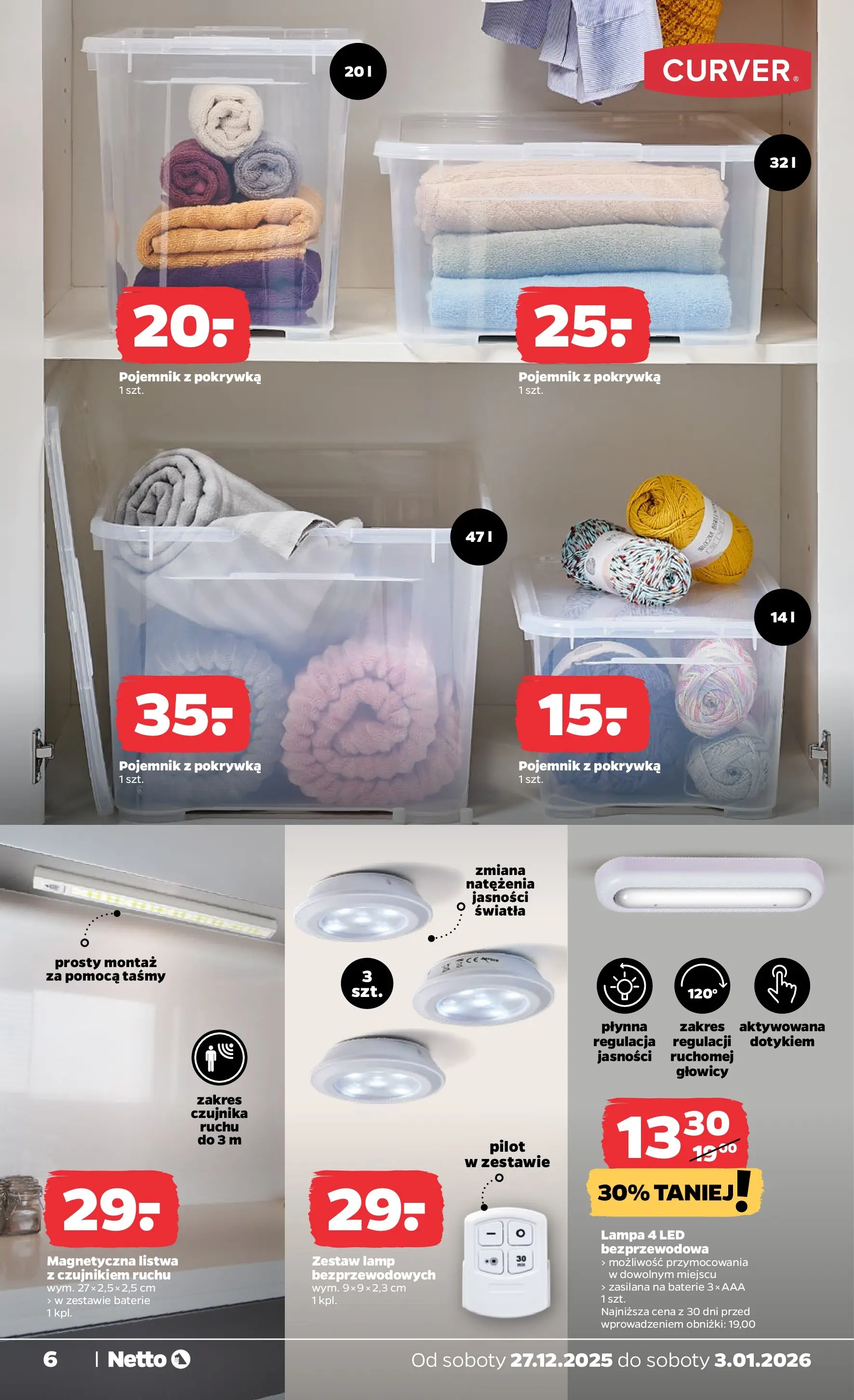 Netto - NETTO T01A ważne do 3.01.2026 od 26.12.2025 - Aktualne promocje | Strona: 39 | Produkty: Baterie, Lampa