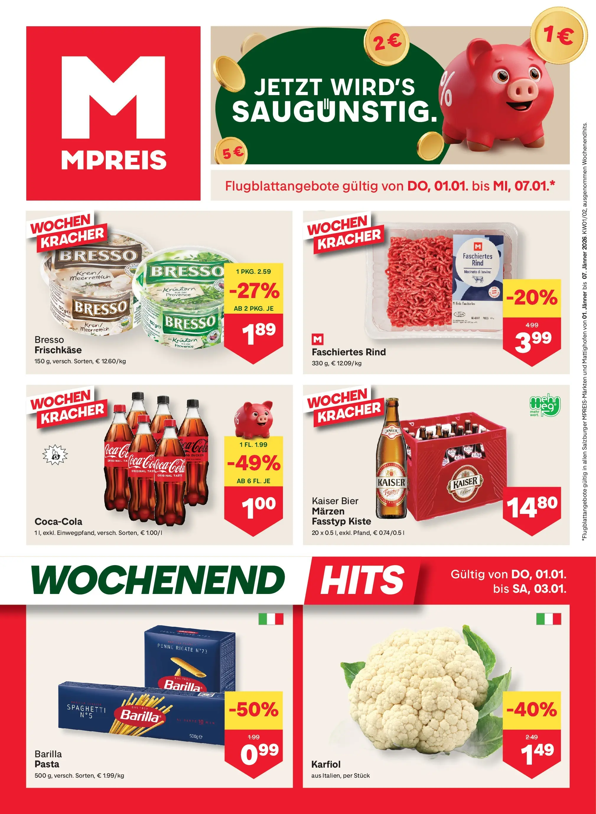 MPREIS Altenmarkt von 01.01.2026 - Aktuelle Angebote | Seite: 1 | Produkte: Pasta, Zucker, Hajdina liszt, Bier