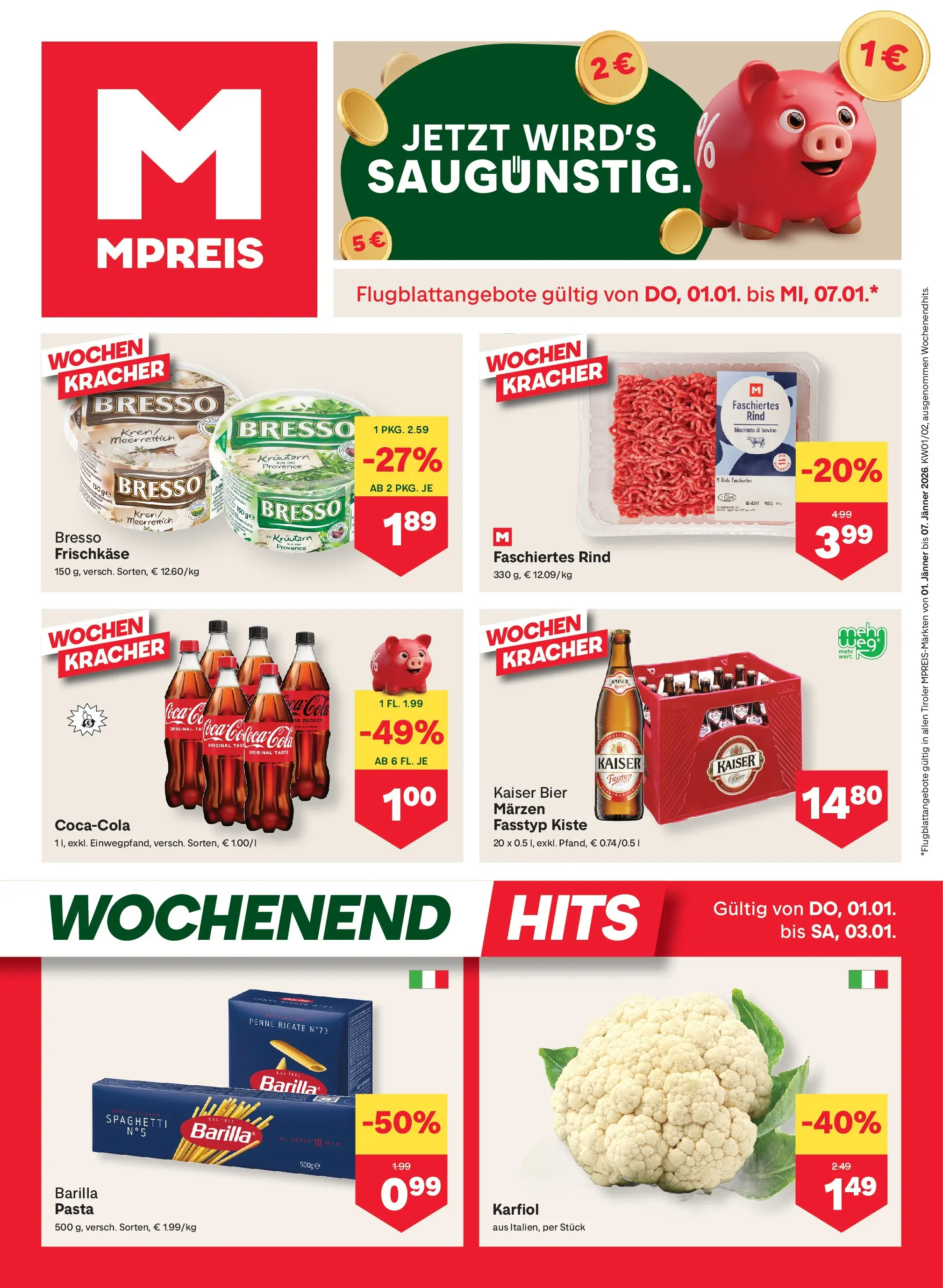 MPREIS Pfunds von 31.12.2025 - Aktuelle Angebote | Seite: 1 | Produkte: Pasta, Hajdina liszt, Bier