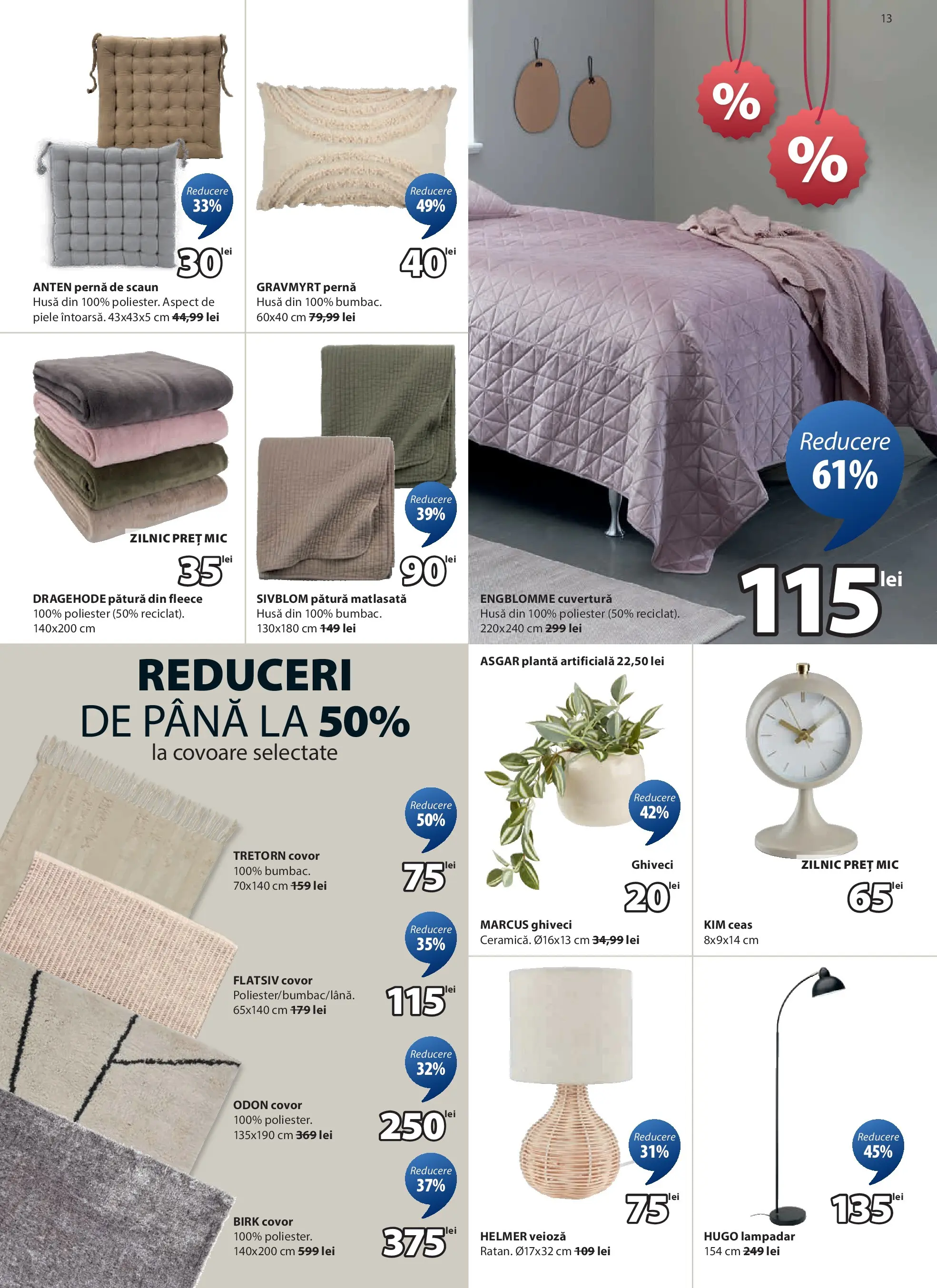 JYSK - Catalog JYSK până în data de 23.01.2026 - Oferta 31.12.2025 - 23.01.2026 | Pagină: 13 | Produse: Pernă, Pătură, Covor, Veioză