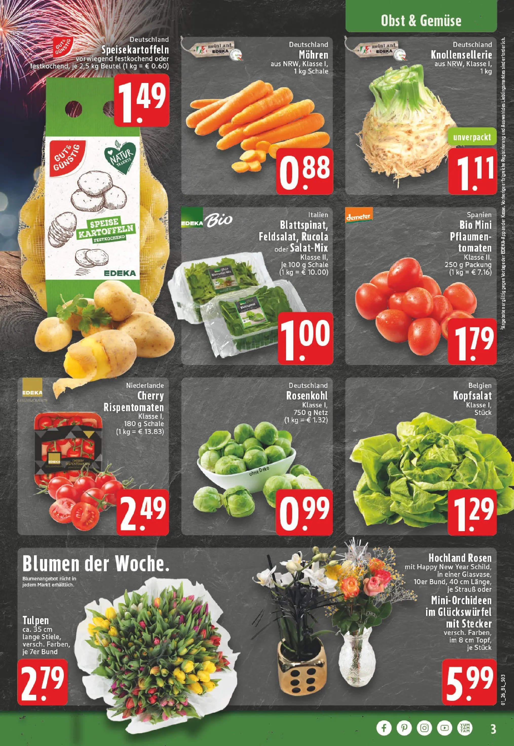 Edeka prospekt Detmold	 (ab 28.12.2025) » Angebote Online | Seite: 3 | Produkte: Blumen, Mohren, Gemüse, Obst