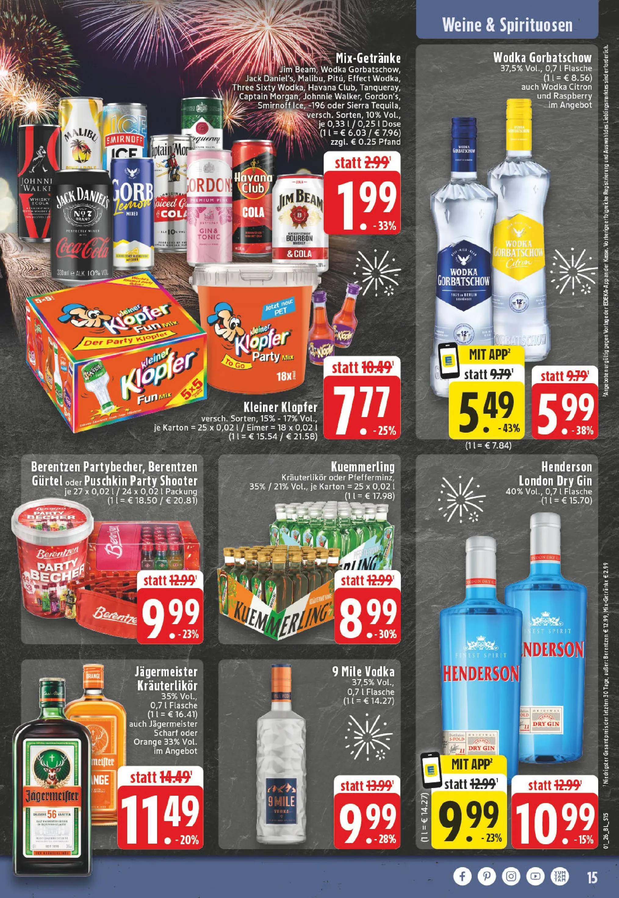 Edeka prospekt Detmold	 (ab 28.12.2025) » Angebote Online | Seite: 15 | Produkte: Jim beam, Wodka gorbatschow, Gin, Wodka