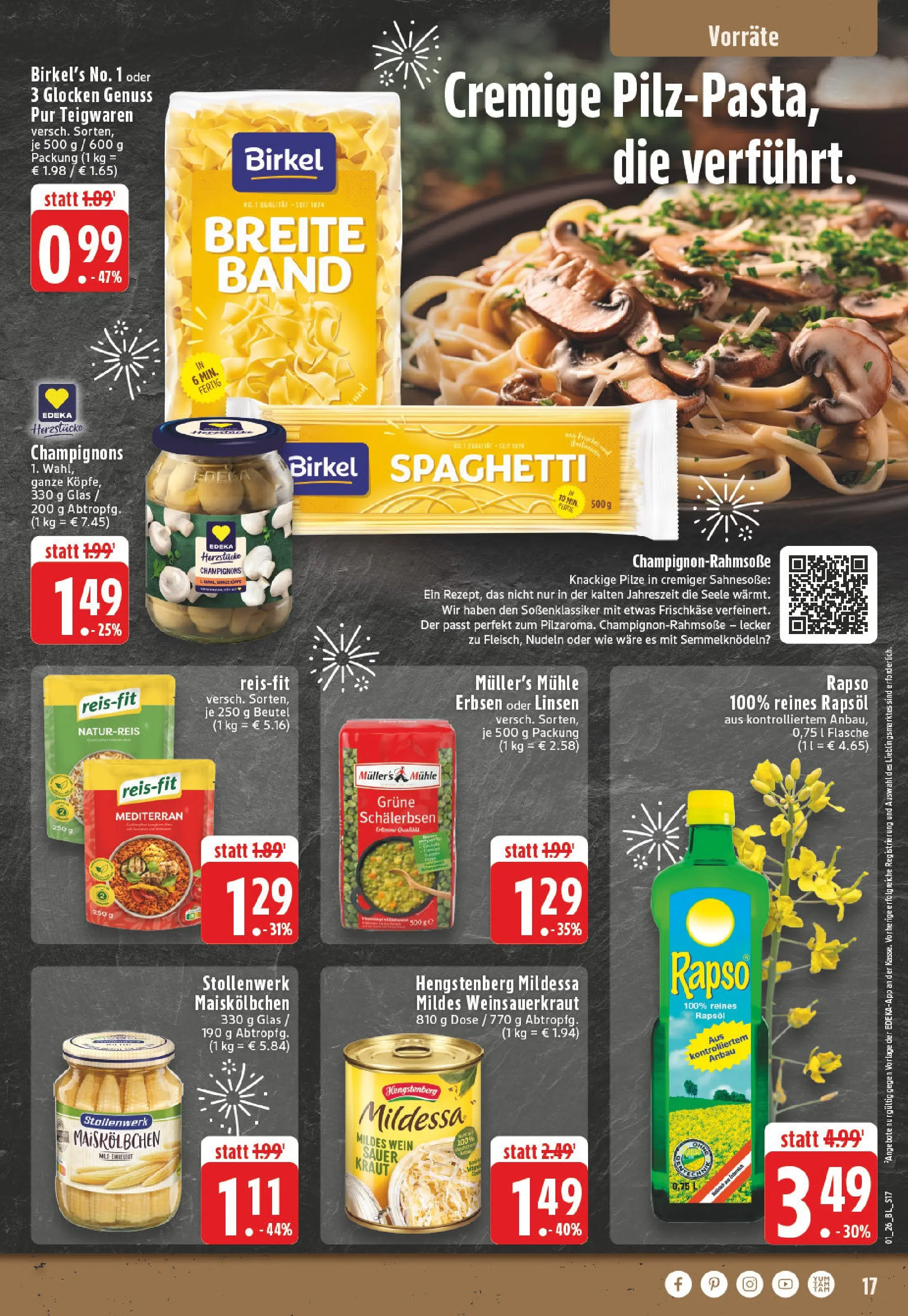 Edeka prospekt Detmold	 (ab 28.12.2025) » Angebote Online | Seite: 17 | Produkte: Champignons, Wein, Nudeln, Frischkase