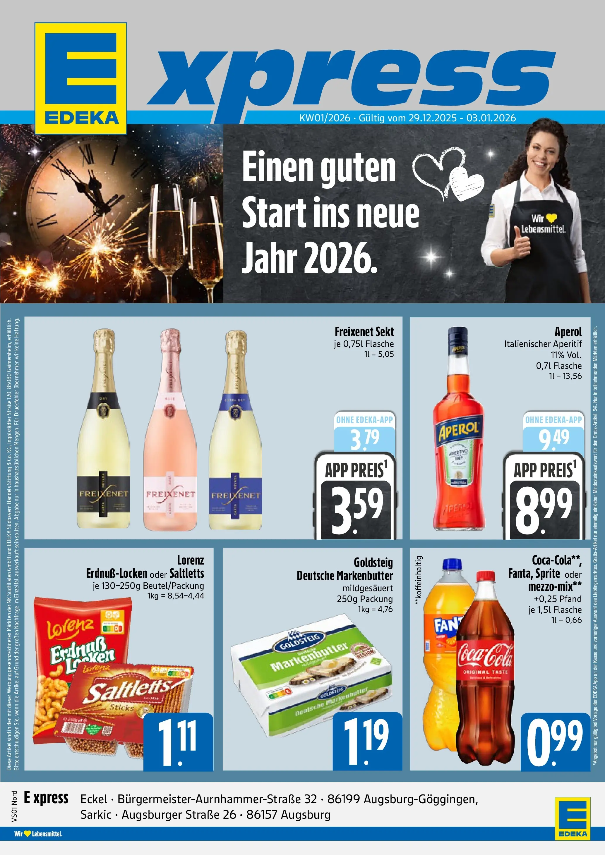Entdecke - E xpress: Wochenangebote (ab 28.12.2025) zum Blättern | Seite: 1 | Produkte: Sprite, Freixenet, Sekt, Aperol