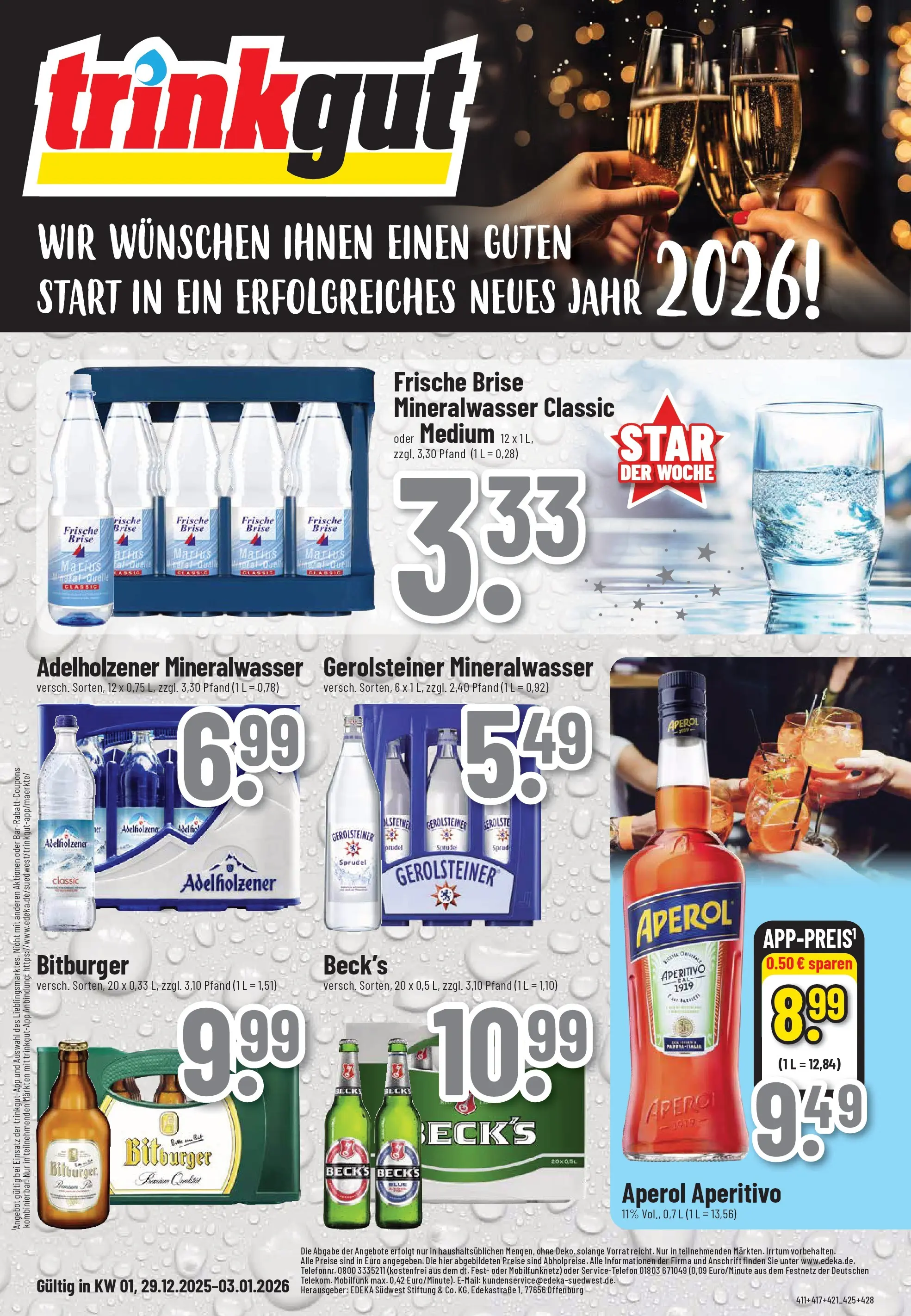 Trinkgut - trinkgut: Wochenangebote (ab 28.12.2025) » Angebote online | Seite: 1 | Produkte: Bitburger, Adelholzener, Aperol, Gerolsteiner
