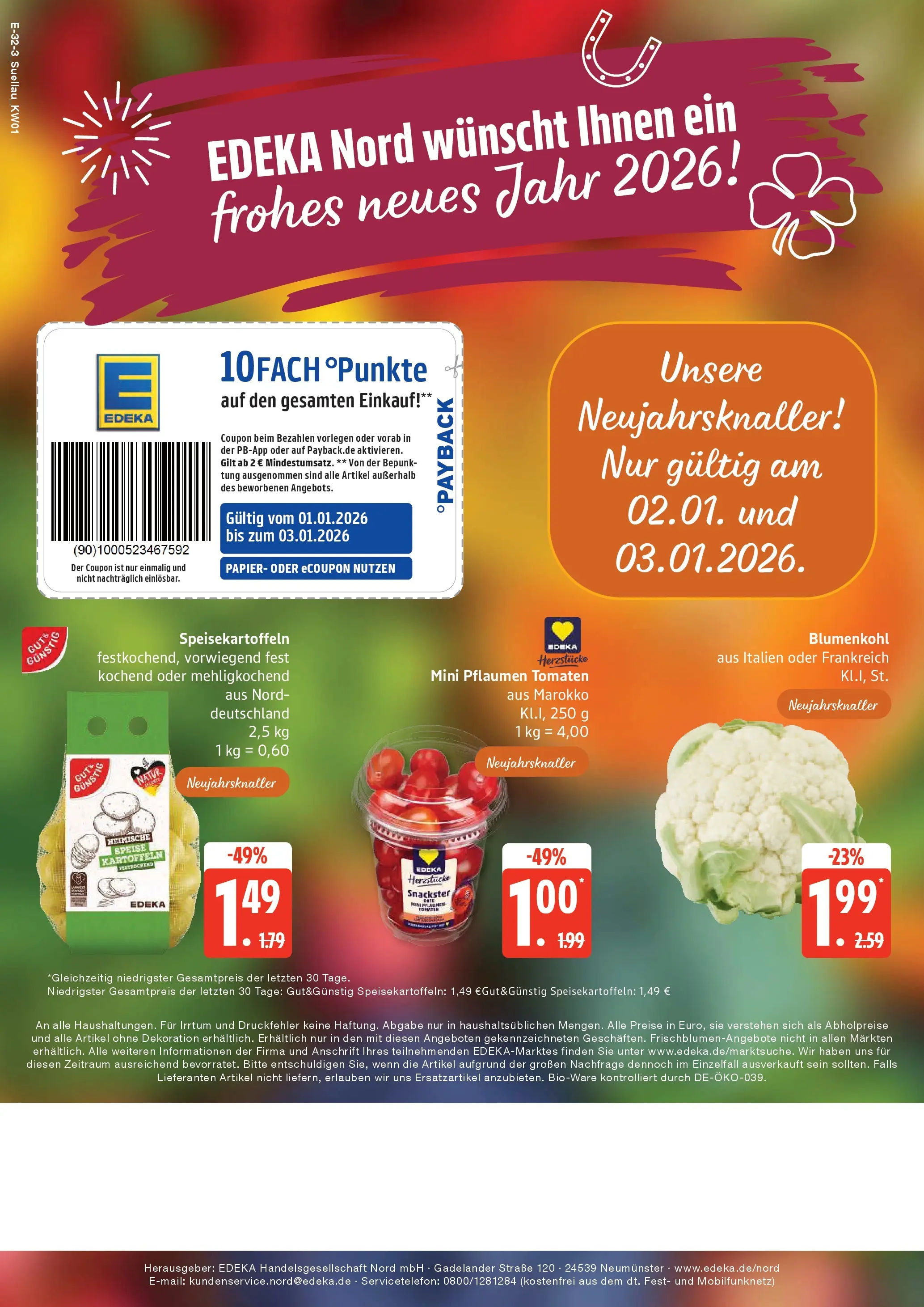Edeka prospekt Ratzeburg	 (ab 29.12.2025) » Angebote Online | Seite: 32 | Produkte: Pflaumen, Tomaten, Kartoffeln, Blumenkohl