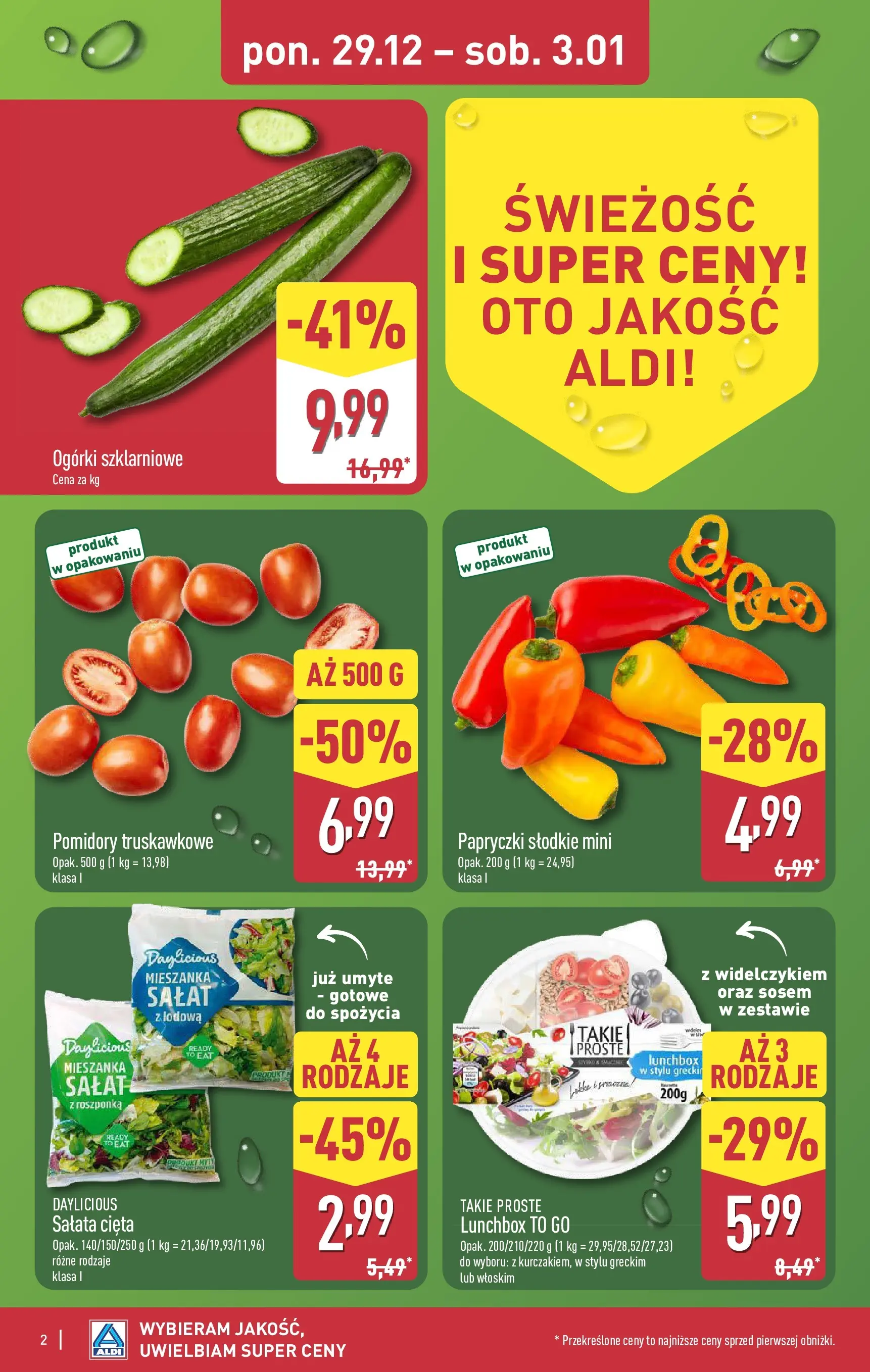 Aldi Gazetka od 29.12.2025 - Ulotka PDF, promocje | Strona: 2 | Produkty: Roszponka, Pomidory, Ogórki