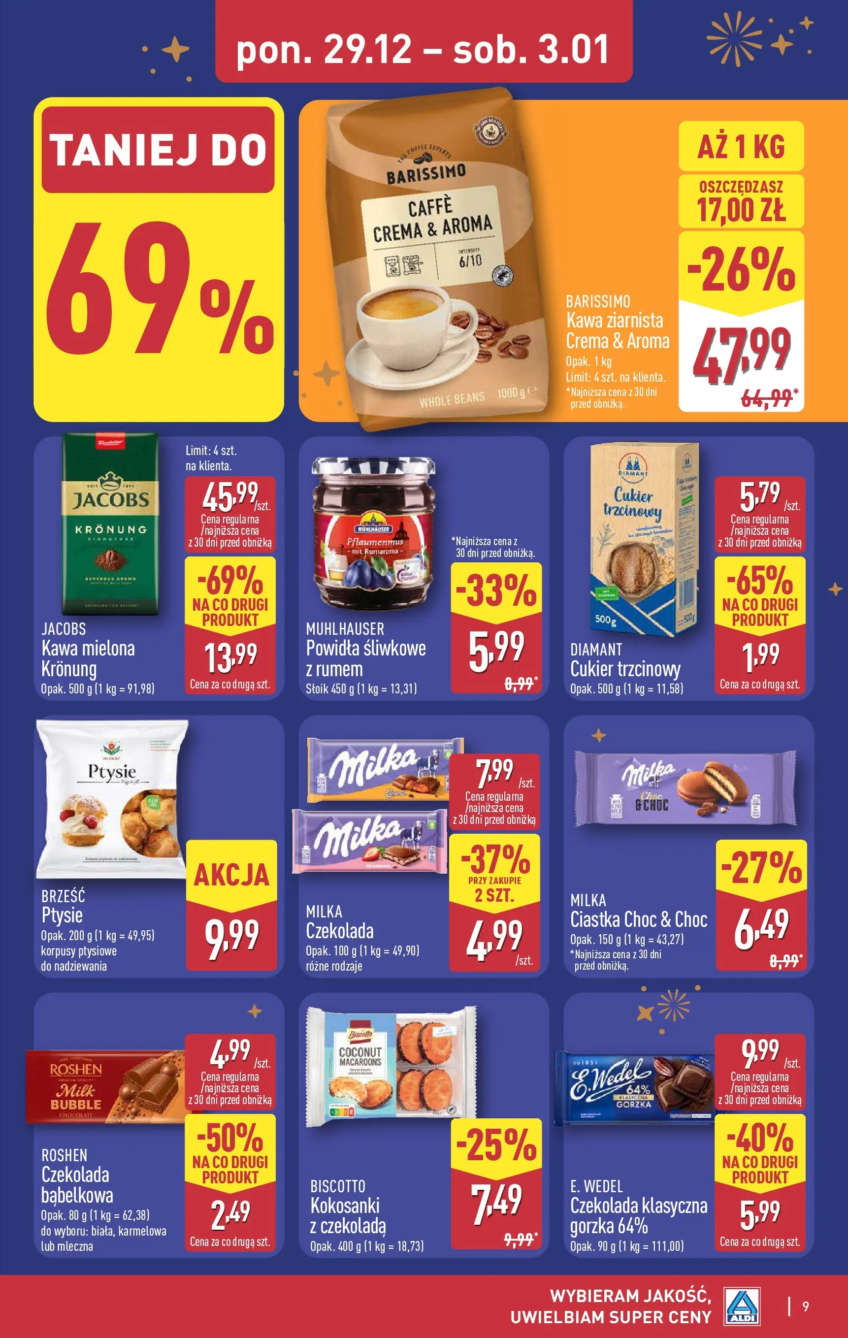 Aldi Gazetka od 29.12.2025 - Ulotka PDF, promocje | Strona: 9 | Produkty: Kawa ziarnista, Powidła, Kawa, Cukier