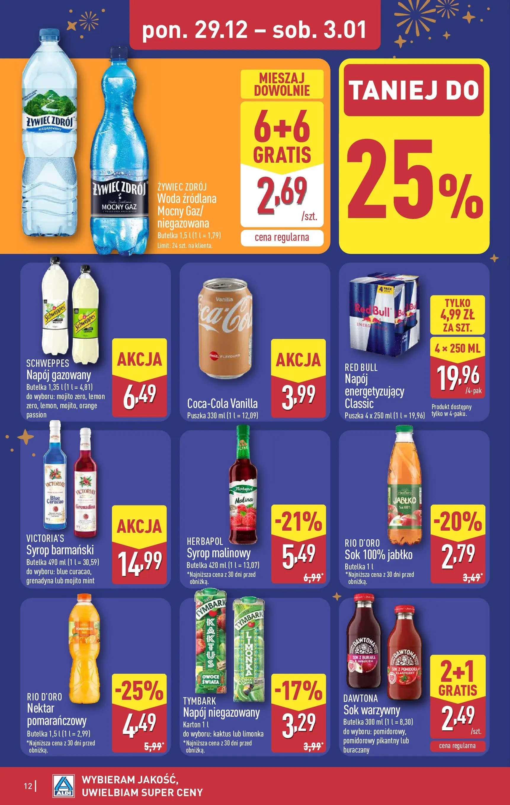 Aldi Gazetka od 29.12.2025 - Ulotka PDF, promocje | Strona: 12 | Produkty: Syrop barmański, Sok, Grenadina, Owoce