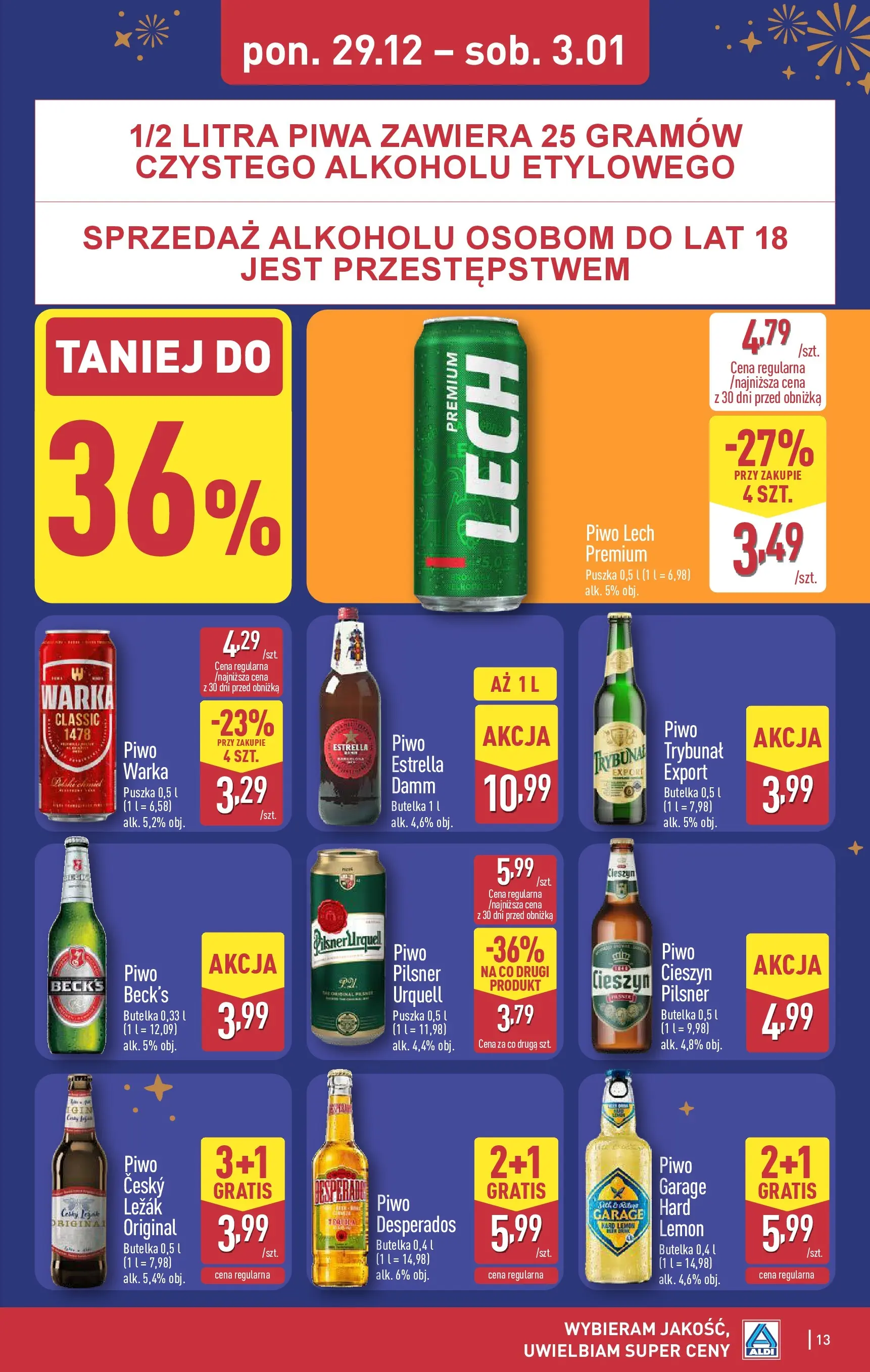 Aldi Gazetka od 29.12.2025 - Ulotka PDF, promocje | Strona: 13 | Produkty: Leżak, Warka, Piwo