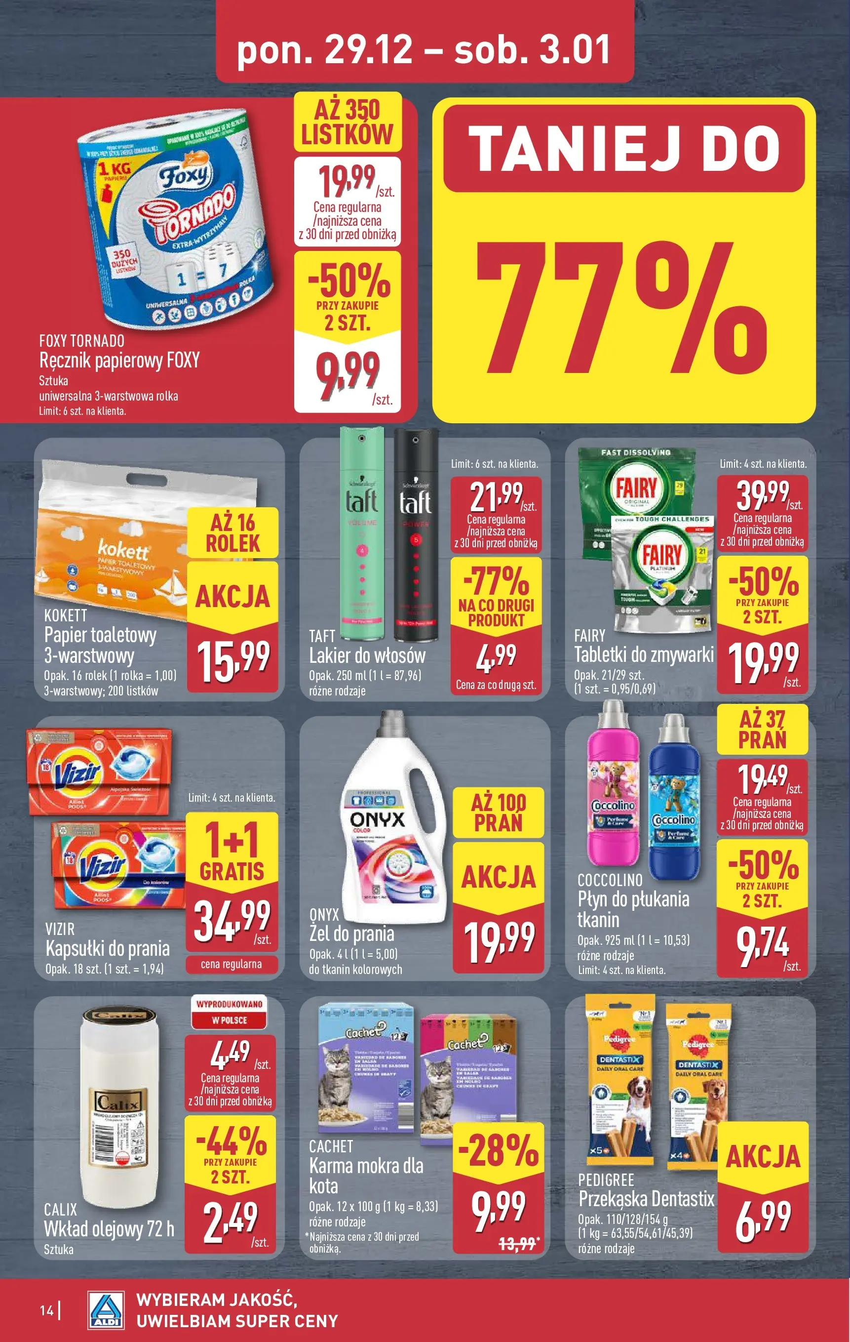 Aldi Gazetka od 29.12.2025 - Ulotka PDF, promocje | Strona: 14 | Produkty: Kapsułki do prania, Lakier do włosów, Ręcznik papierowy, Tabletki do zmywarki