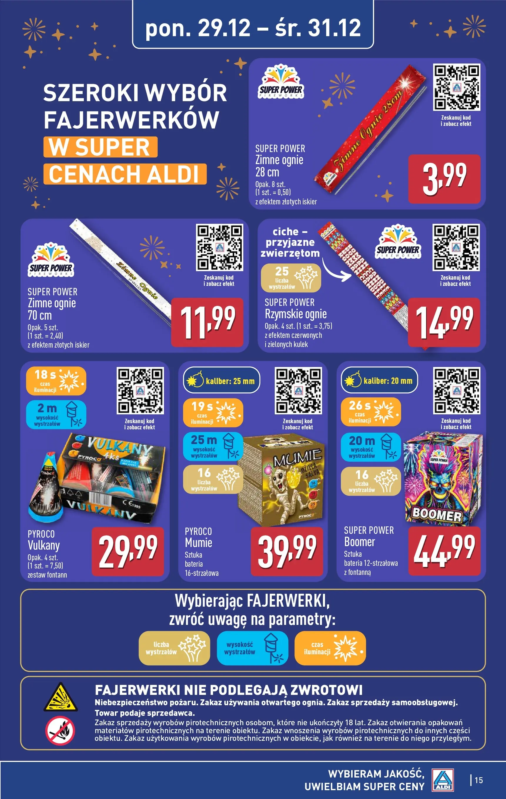 Aldi Gazetka od 29.12.2025 - Ulotka PDF, promocje | Strona: 15 | Produkty: Fajerwerki, Bateria, Rzymskie ognie, Zimne ognie