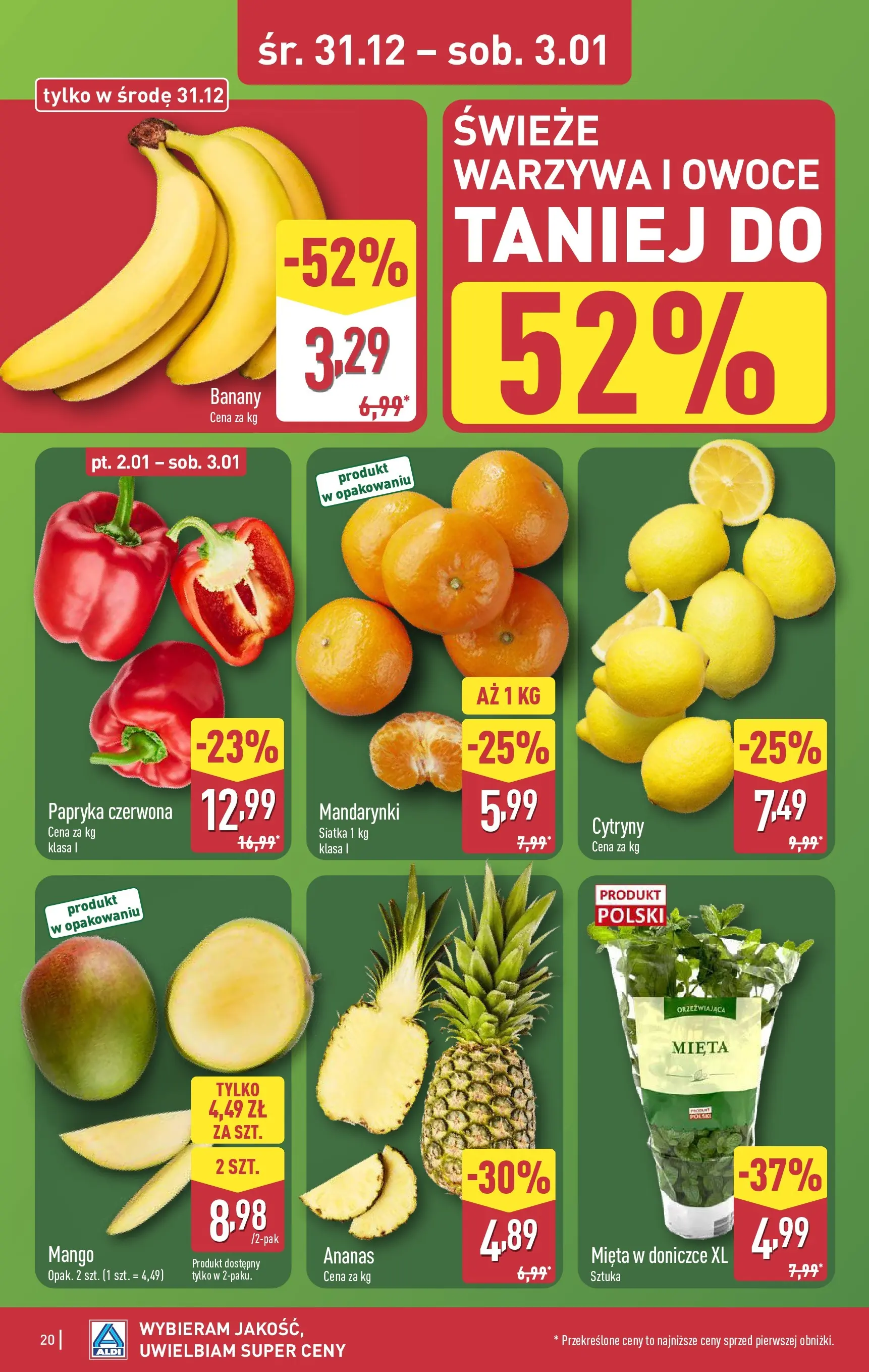 Aldi Gazetka od 29.12.2025 - Ulotka PDF, promocje | Strona: 20 | Produkty: Mango, Cytryny, Mięta w doniczce, Ananas