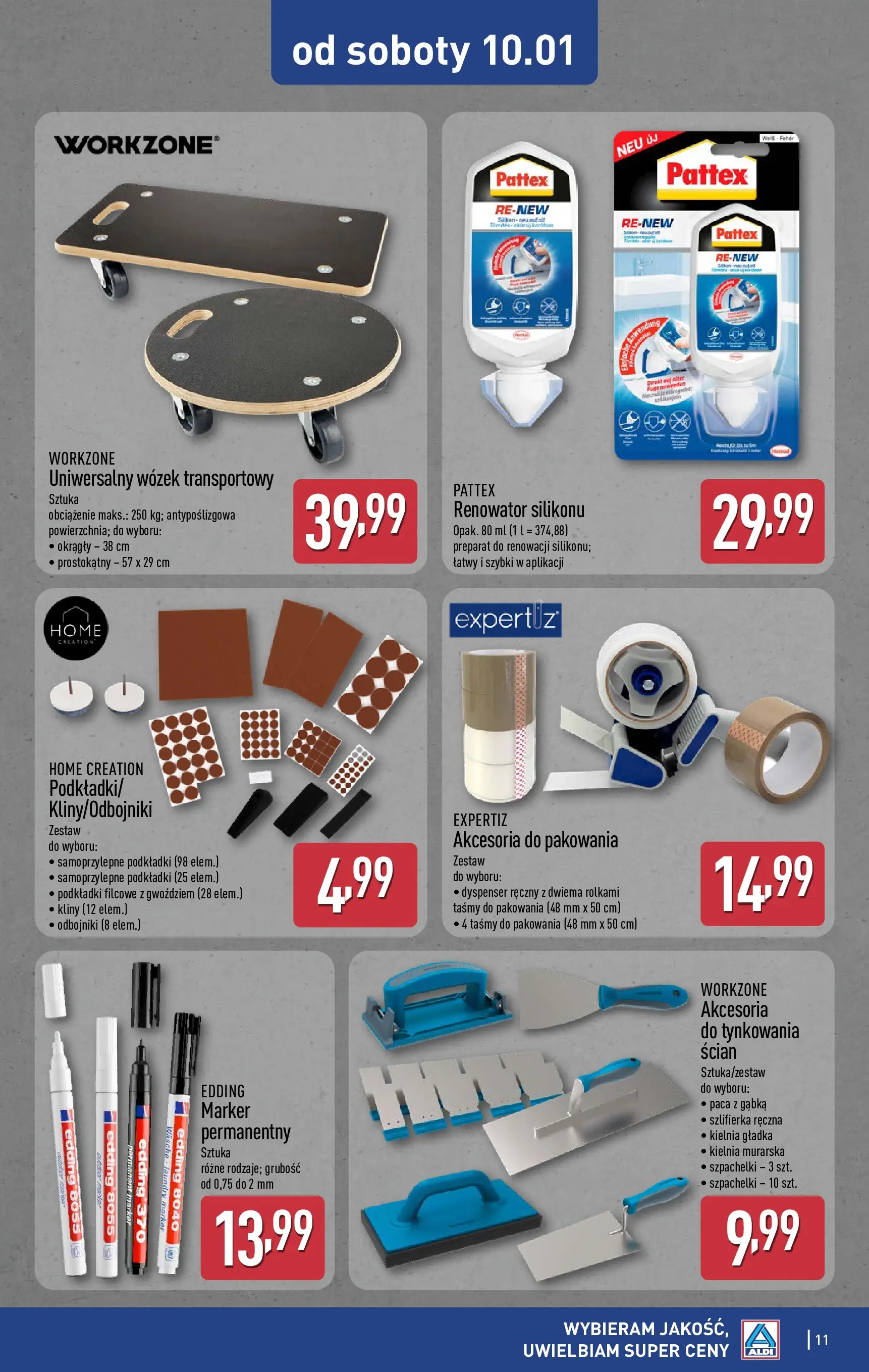 Aldi - Komfort i jakość w ALDI od 07.01 od 06.01.2026 - Ulotka PDF, promocje | Strona: 11 | Produkty: Wózek transportowy, Gąbka, Szlifierka