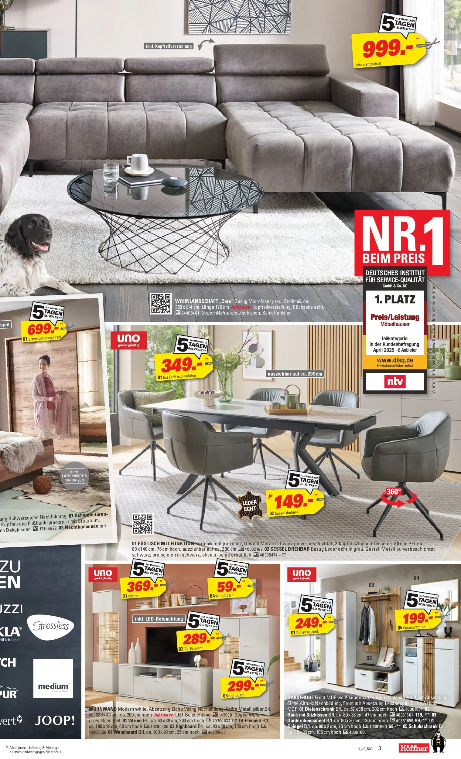 Höffner - Höffner: Möbelangebote (ab 23.12.2025) zum Blättern | Seite: 3 | Produkte: Wohnwand, HIghboard, Esstisch, Sessel