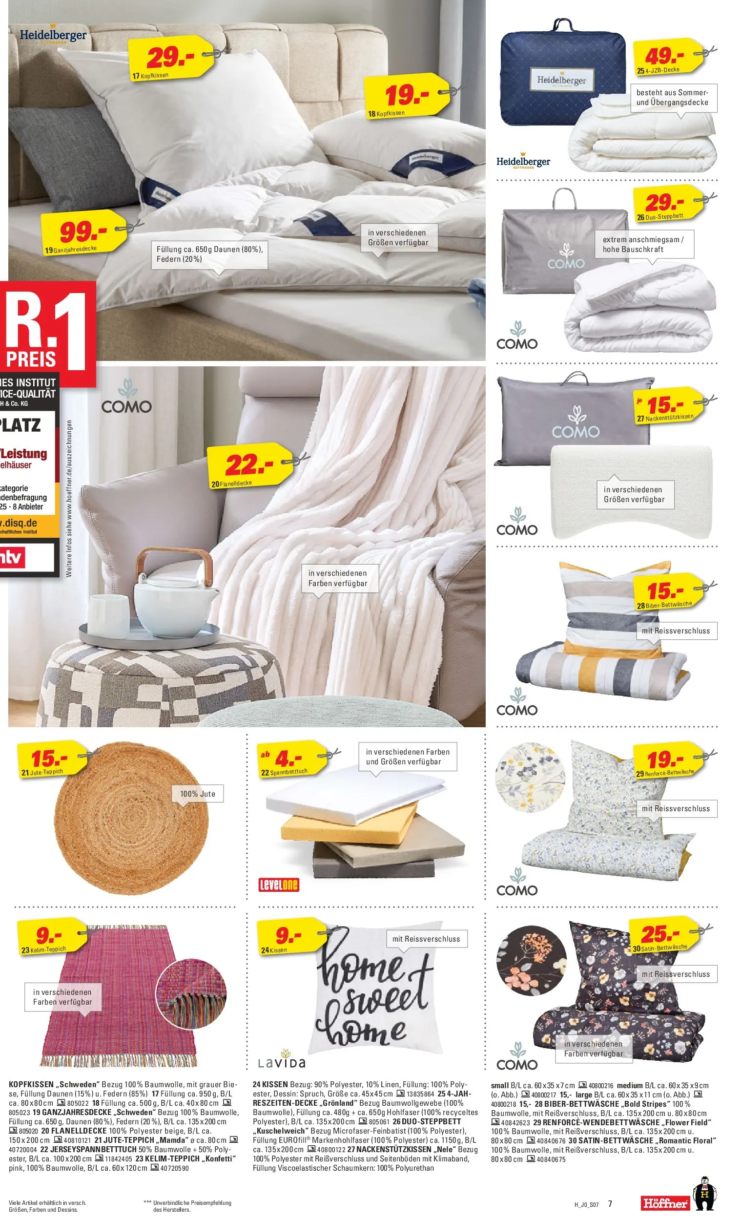 Höffner - Höffner: Möbelangebote (ab 23.12.2025) zum Blättern | Seite: 7 | Produkte: Kissen, Kopfkissen, Teppich