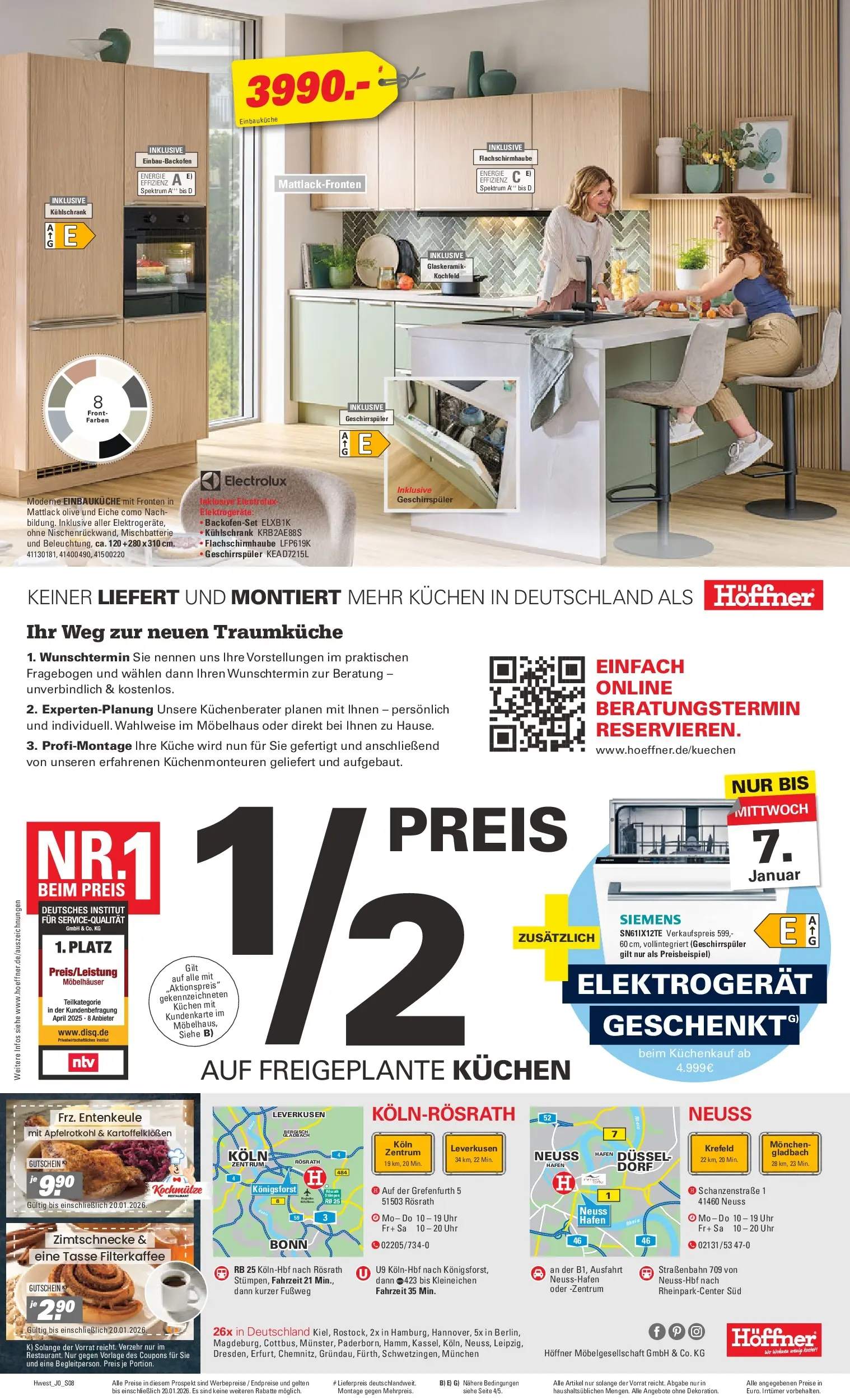 Höffner - Höffner: Möbelangebote (ab 23.12.2025) zum Blättern | Seite: 8 | Produkte: Siemens, Einbauküche, Kühlschrank, Kochfeld
