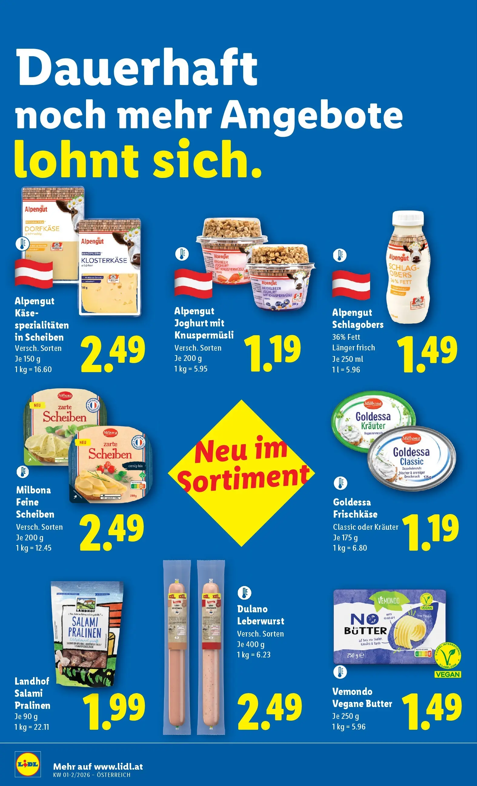Lidl - Lidl: Flugblatt in deiner Nähe ab 01.01.2026 - Angebote ab donnerstag | Seite: 2 | Produkte: Butter, Käse, Joghurt, Salami