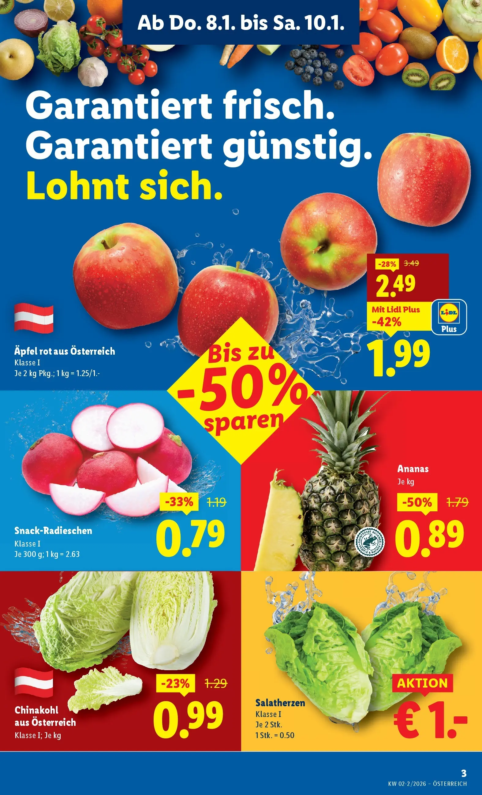 Lidl Flugblatt - Jenbach, Eferding, Dornbirn ab 08.01.2026 - Angebote ab donnerstag | Seite: 3 | Produkte: Chinakohl, Äpfel, Ananas