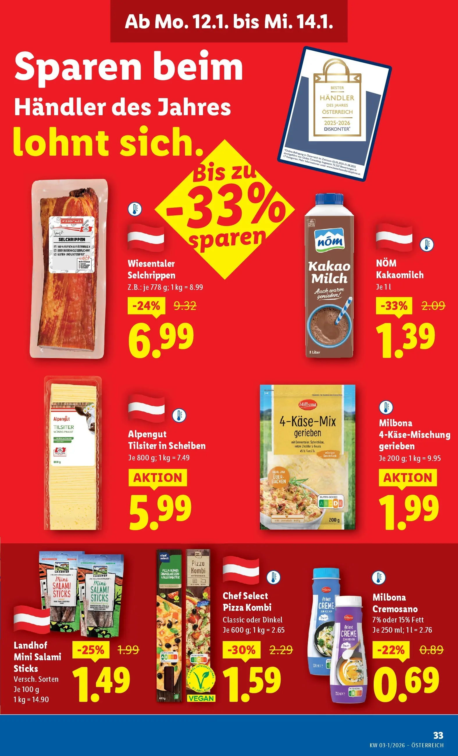 Lidl Flugblatt - Jenbach, Eferding, Dornbirn ab 08.01.2026 - Angebote ab donnerstag | Seite: 39 | Produkte: Milch, Creme, Salami, Pizza