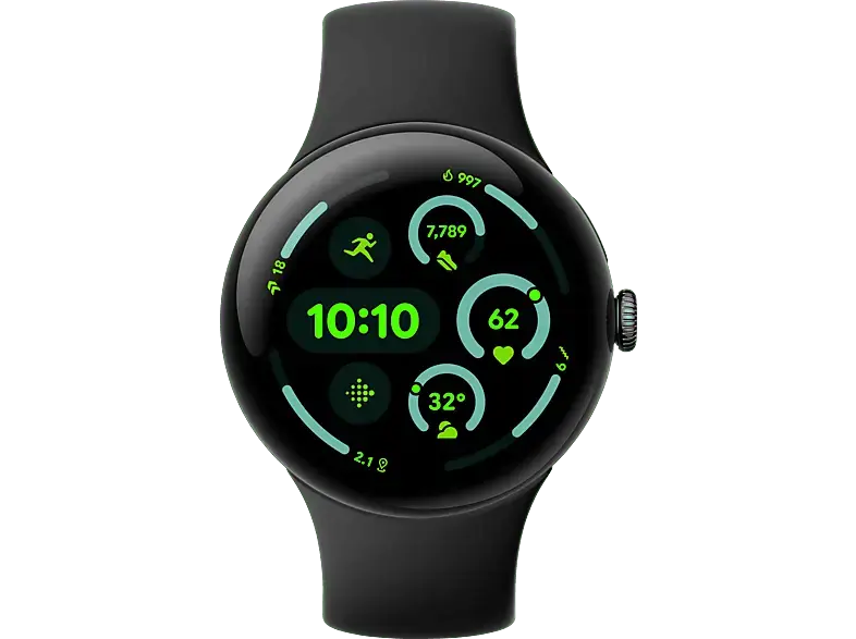 GOOGLE Pixel Watch 3 (LTE) 45 mm, Smartwatch Aluminium Fluorelastomer, 150-185 165-215 Obsidian