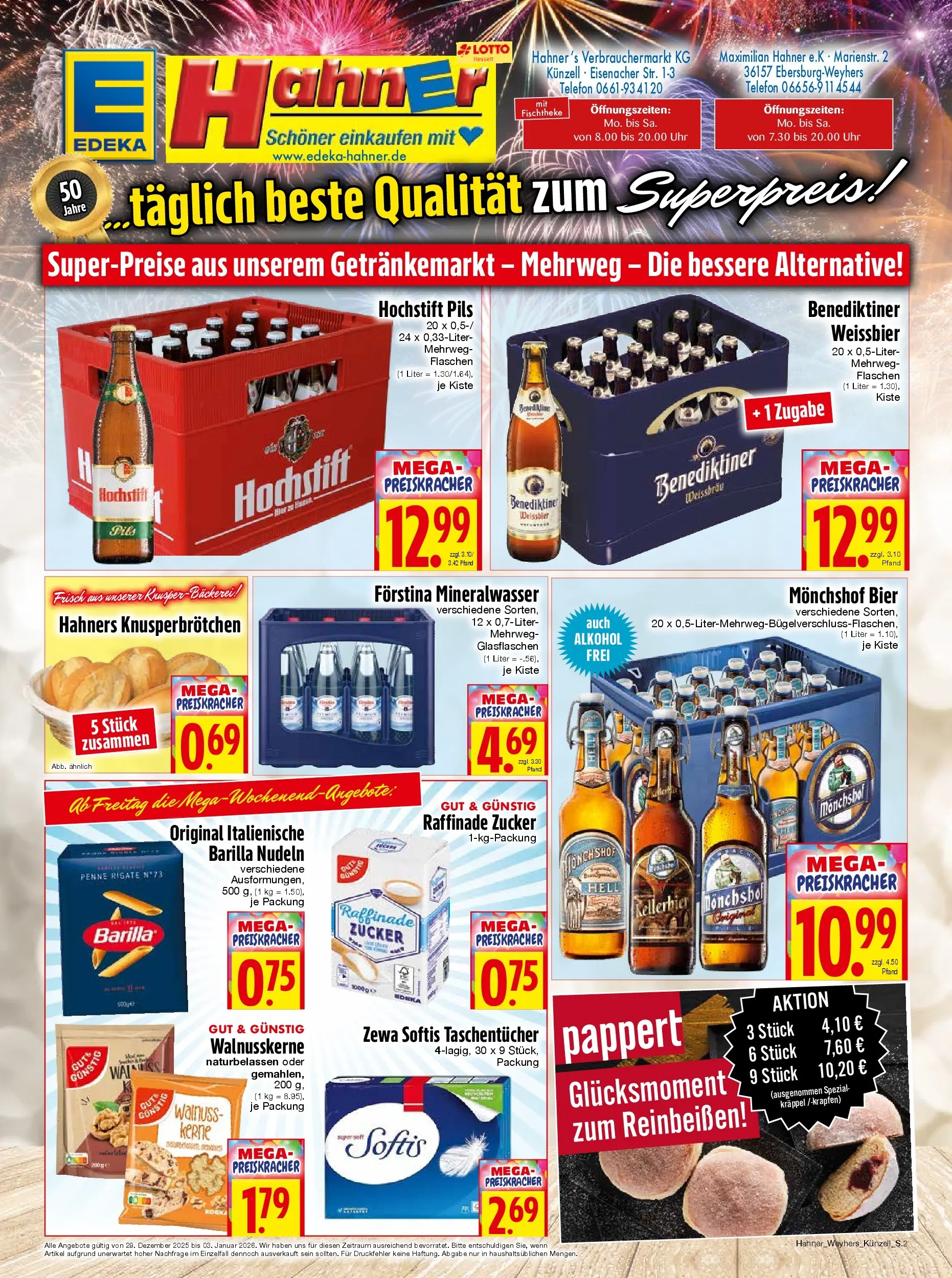 Entdecke - Edeka Hahner: Wochenangebote (ab 28.12.2025) zum Blättern | Seite: 2 | Produkte: Bäckerei, Zewa, Zucker, Telefon