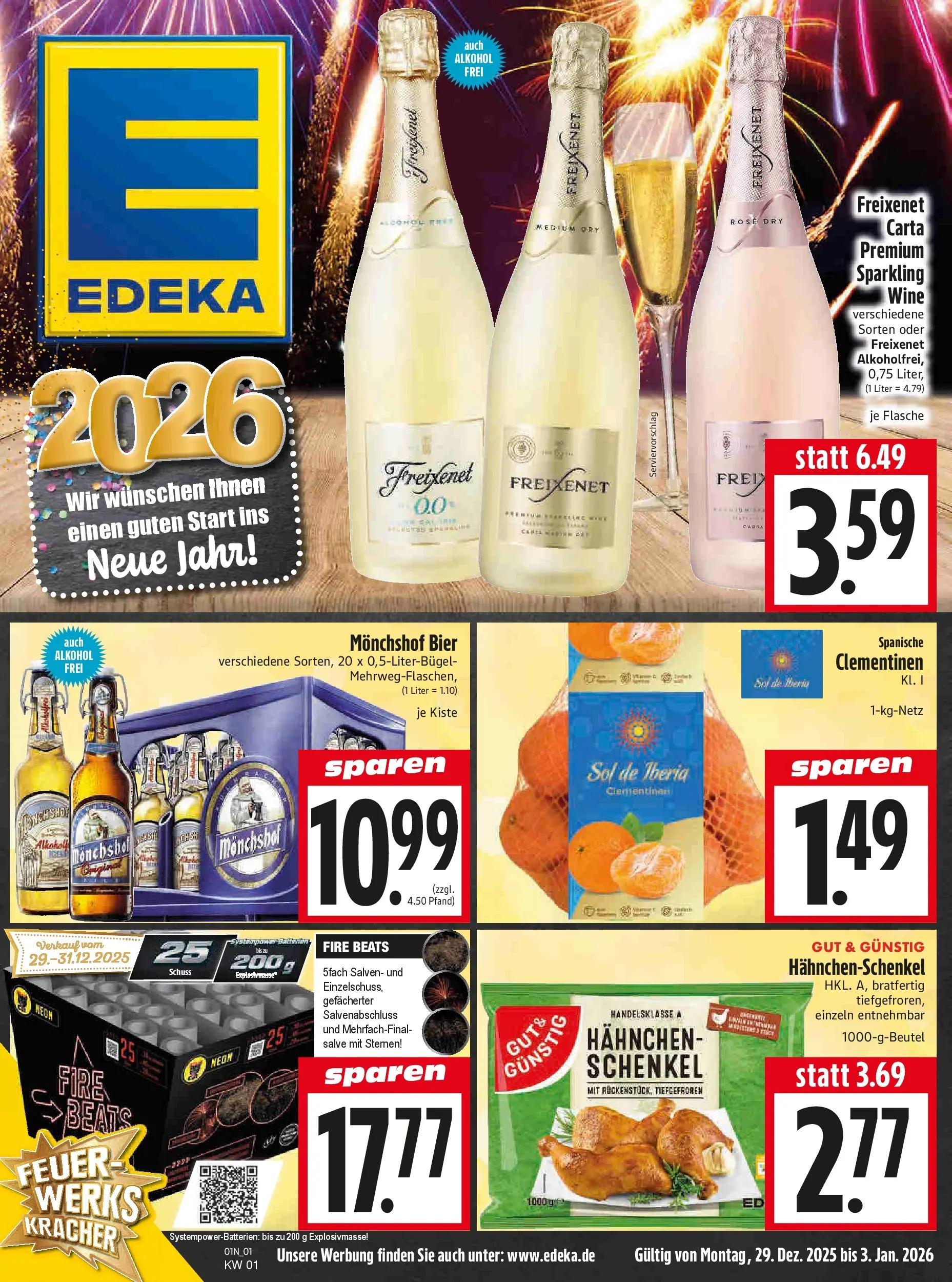 Entdecke - Edeka Hahner: Wochenangebote (ab 28.12.2025) zum Blättern | Seite: 3 | Produkte: Monchshof, Hahnchen, Freixenet, Bier