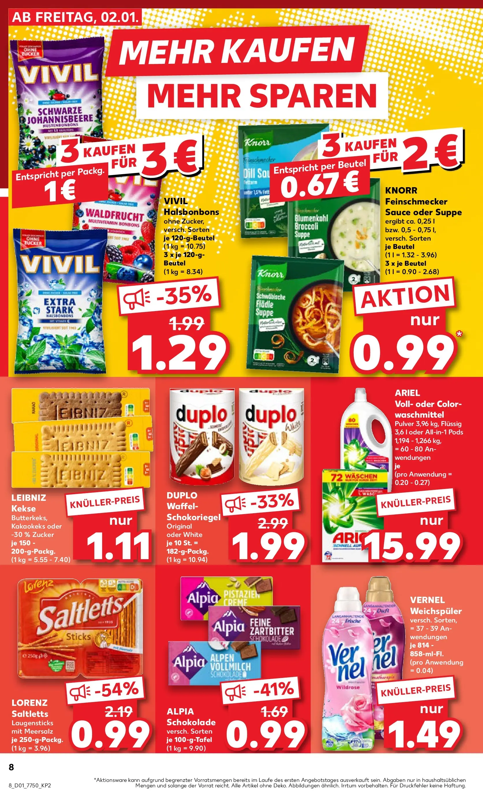 Prospekt Kaufland ab 02.01.2026 » Angebote Online zum Blättern | Seite: 8 | Produkte: Ariel, Pistazien, Zucker, Blumenkohl