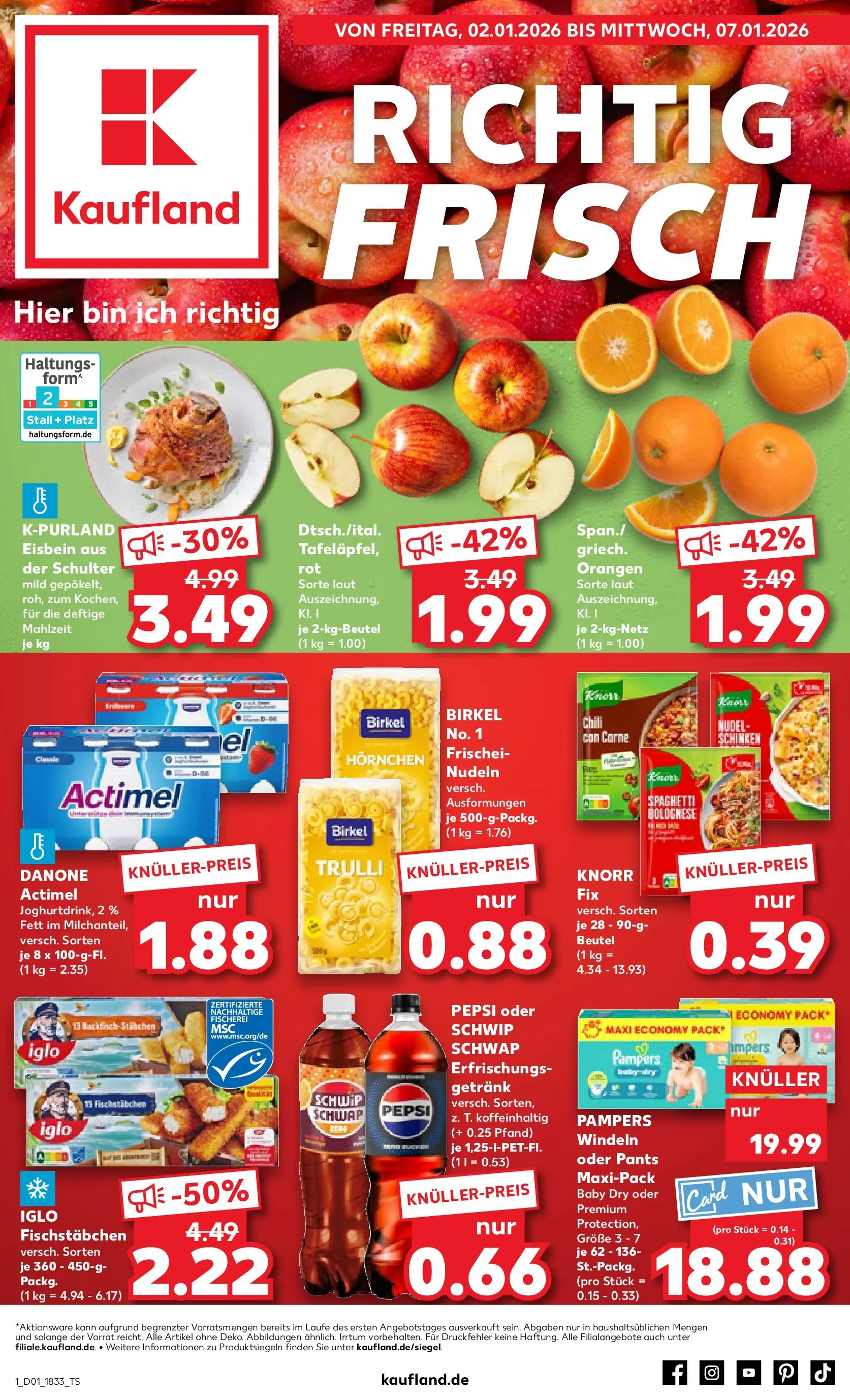 Prospekt Kaufland ab 01.01.2026 » Angebote Online zum Blättern | Seite: 1 | Produkte: Knorr fix, Fischstabchen, Pepsi, Nudeln