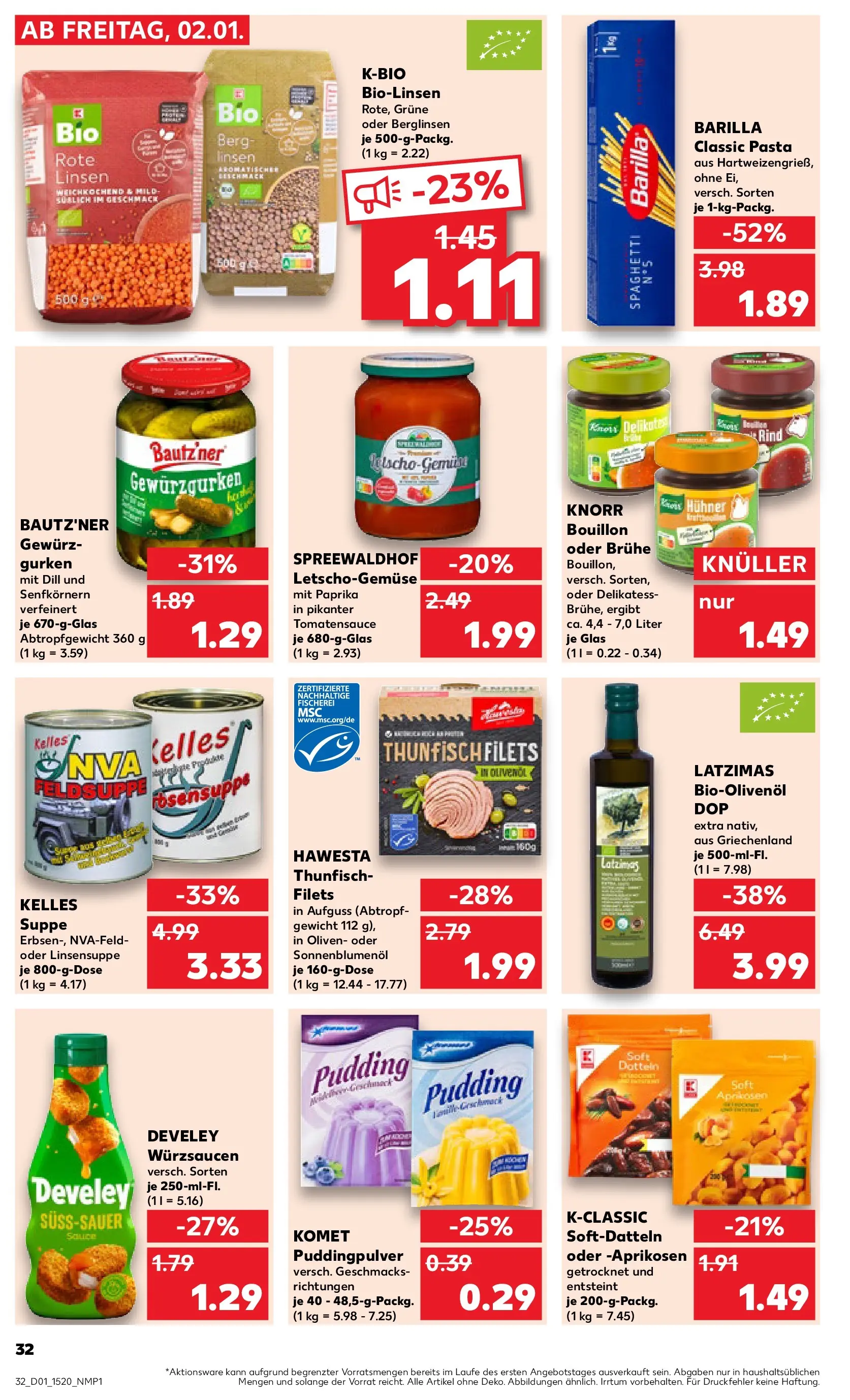 Prospekt Kaufland ab 01.01.2026 » Angebote Online zum Blättern | Seite: 32 | Produkte: Sonnenblumenol, Paprika, Pasta, Gurken