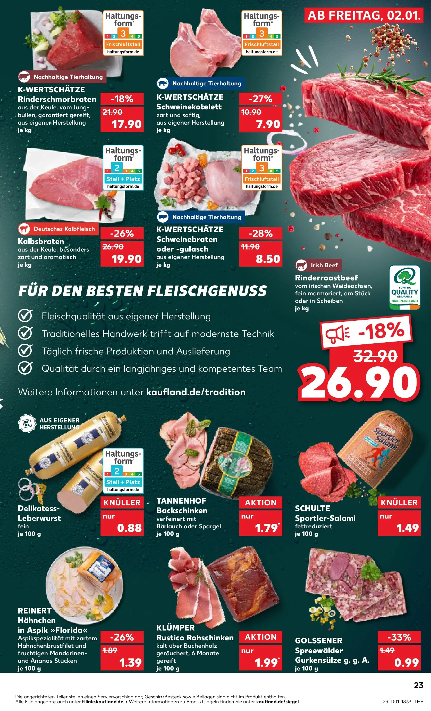 Prospekt Kaufland ab 01.01.2026 » Angebote Online zum Blättern | Seite: 23 | Produkte: Hahnchen, Mandarinen, Gulasch, Salami