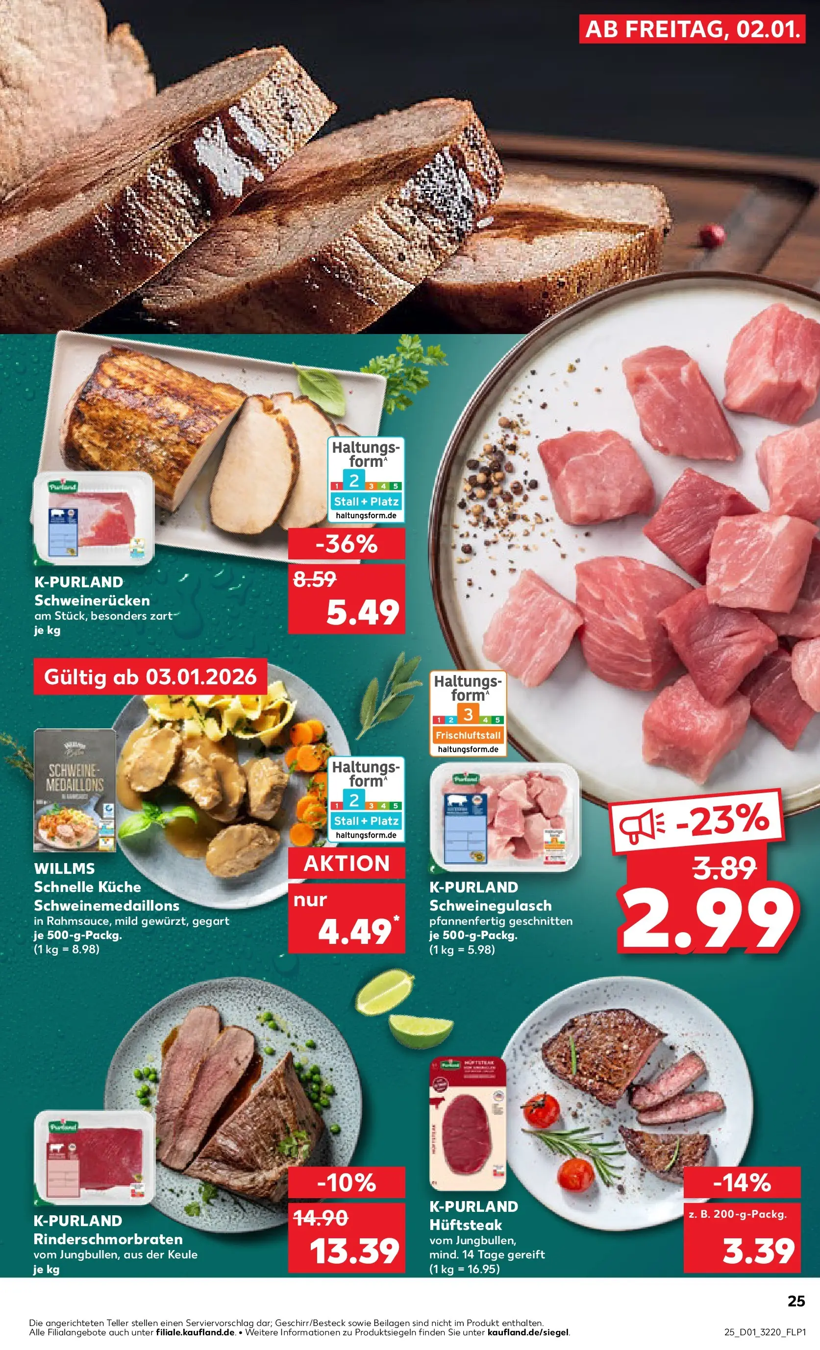 Prospekt Kaufland ab 02.01.2026 » Angebote Online zum Blättern | Seite: 25 | Produkte: Schweinegulasch, Küche, Schweinerucken, Steak