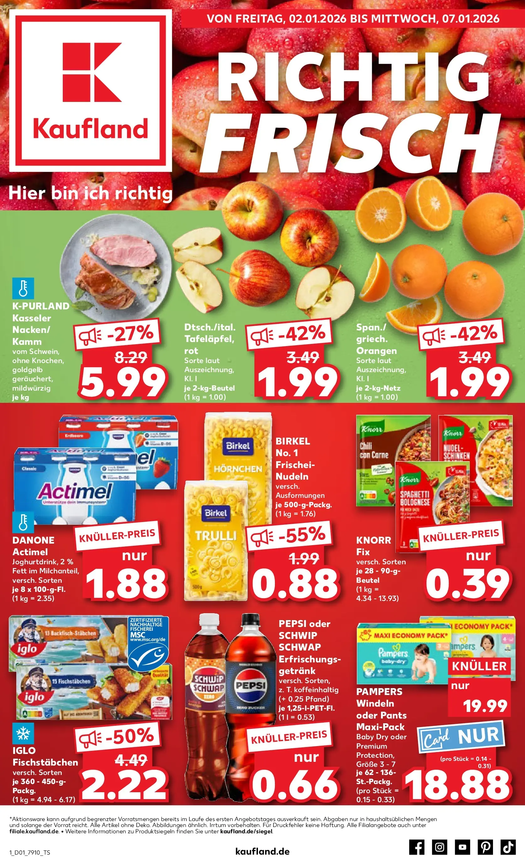 Prospekt Kaufland ab 02.01.2026 » Angebote Online zum Blättern | Seite: 1 | Produkte: Actimel, Pampers, Schwip schwap, Nudeln