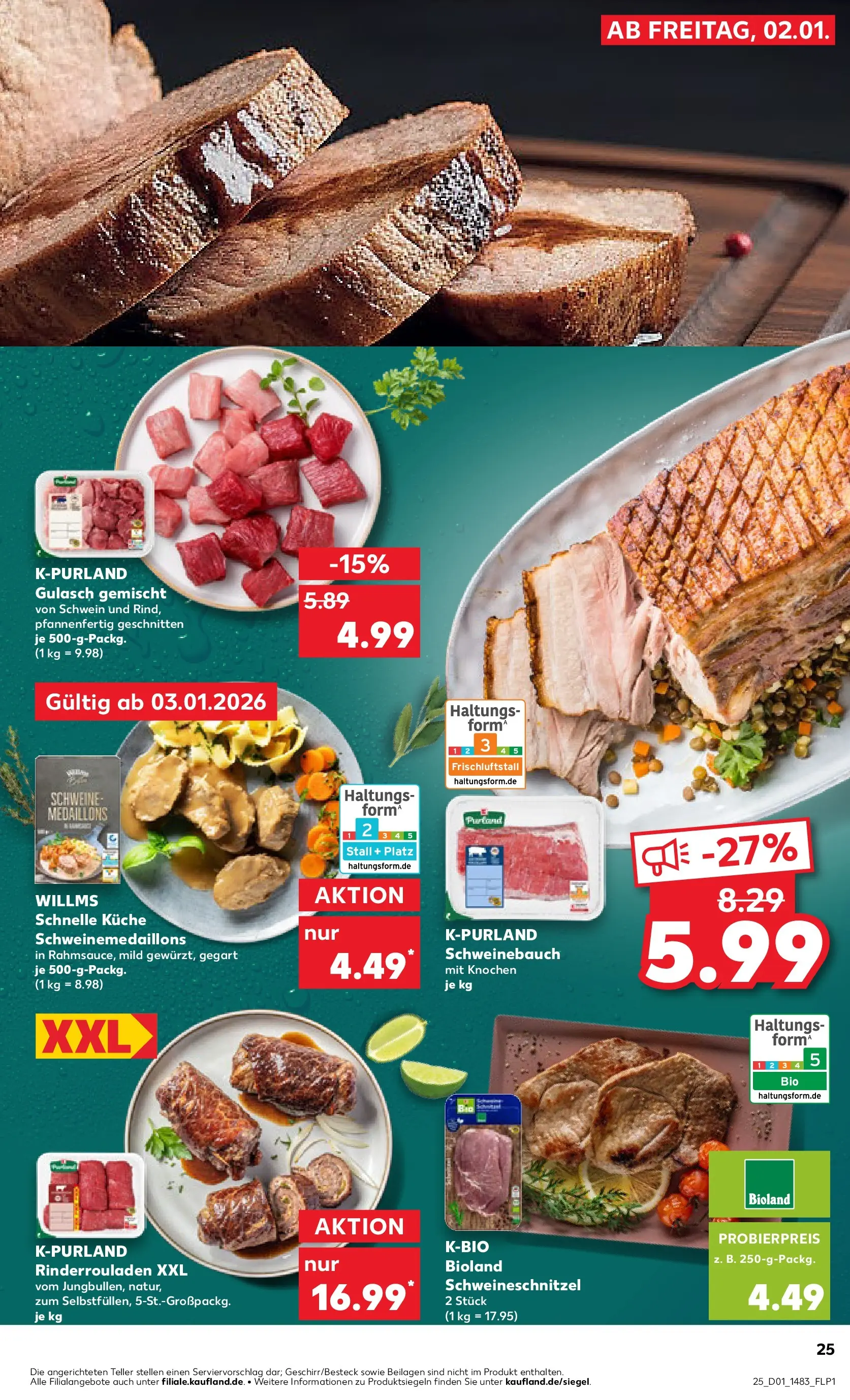 Prospekt Kaufland ab 02.01.2026 » Angebote Online zum Blättern | Seite: 25 | Produkte: Schweinebauch, Küche, Schnitzel, Gulasch