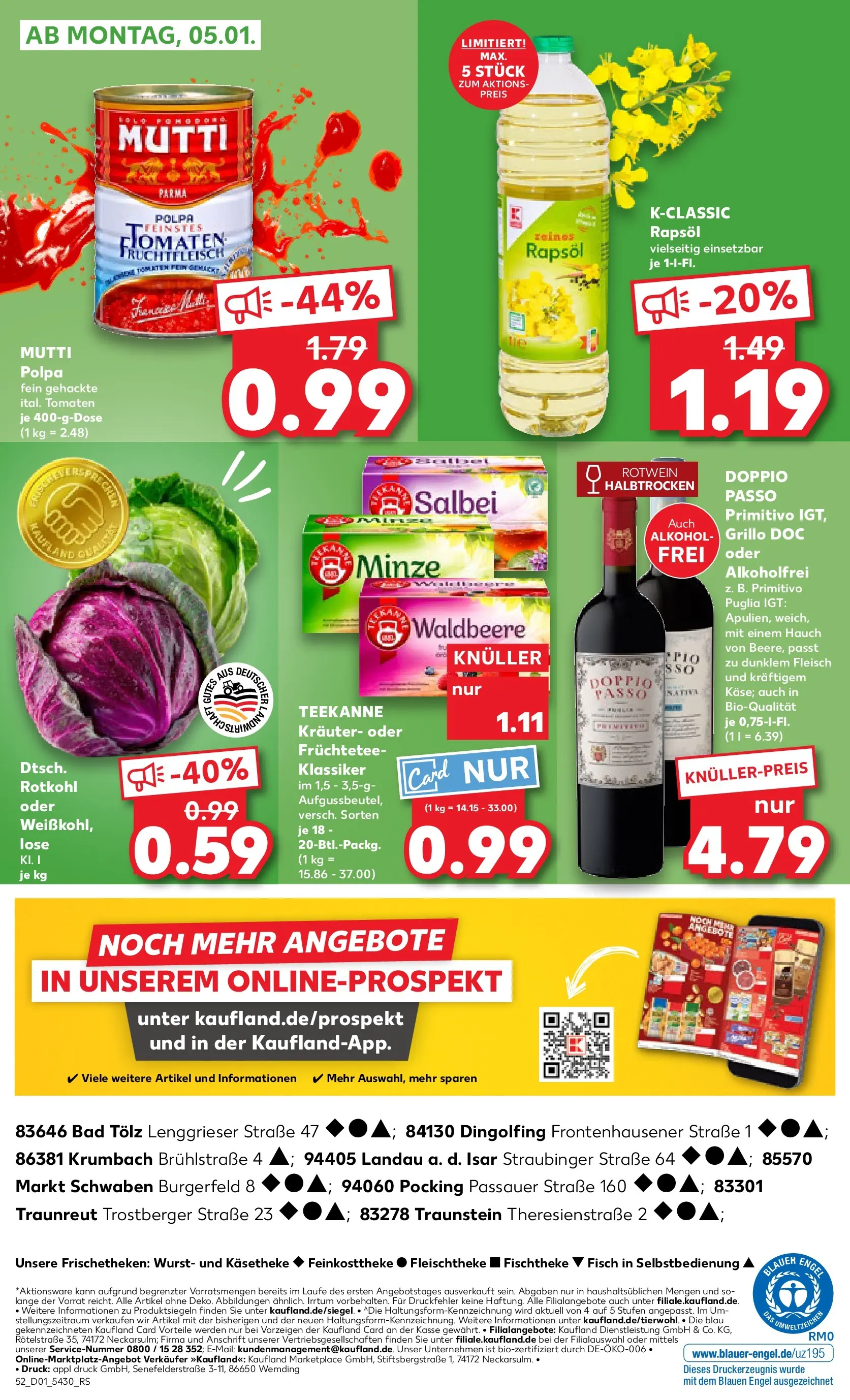 Prospekt Kaufland ab 02.01.2026 » Angebote Online zum Blättern | Seite: 52 | Produkte: Rotkohl, Rapsöl, Tomaten, Wurst