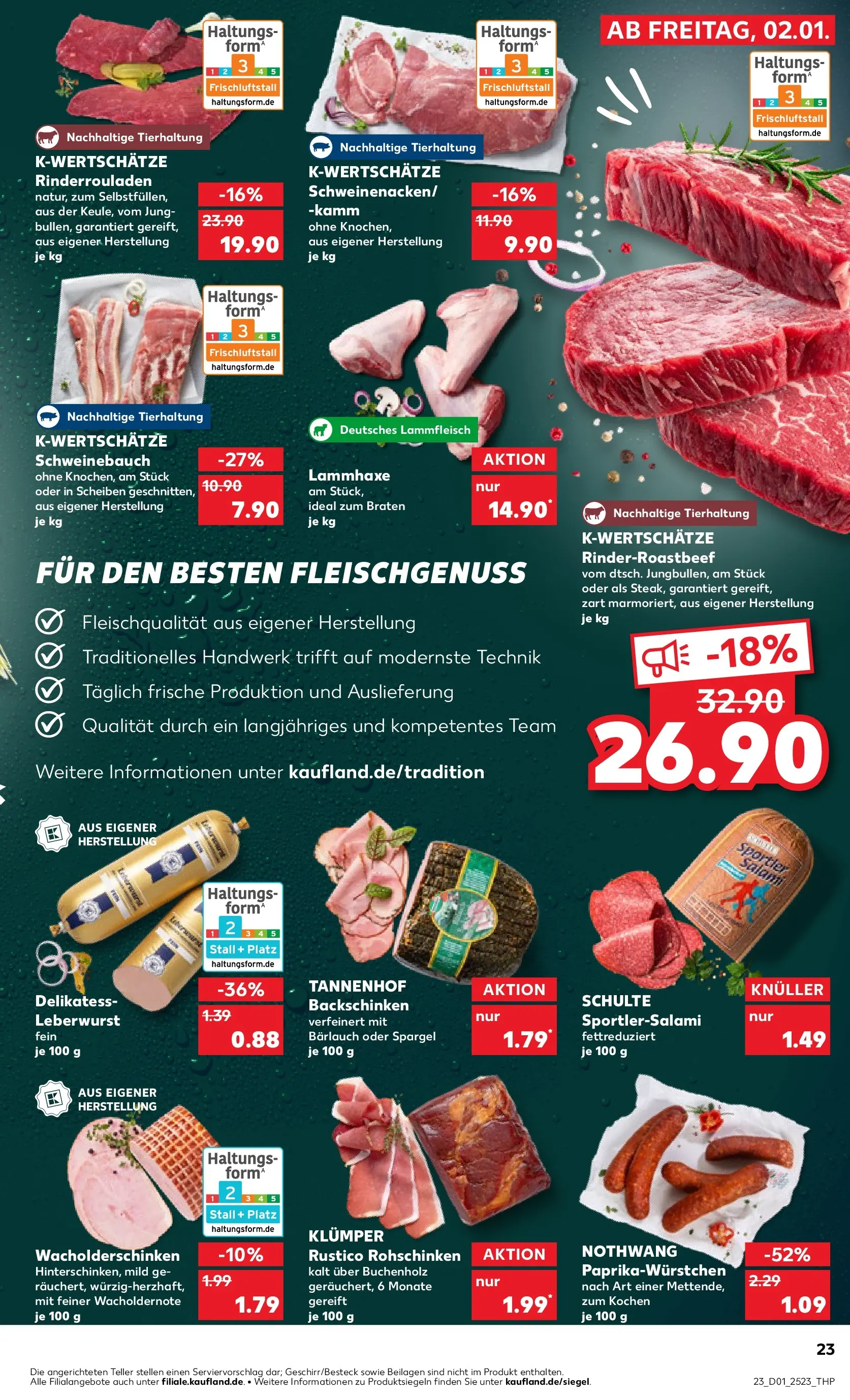 Prospekt Kaufland ab 02.01.2026 » Angebote Online zum Blättern | Seite: 23 | Produkte: Rinderrouladen, Schweinebauch, Spargel, Salami