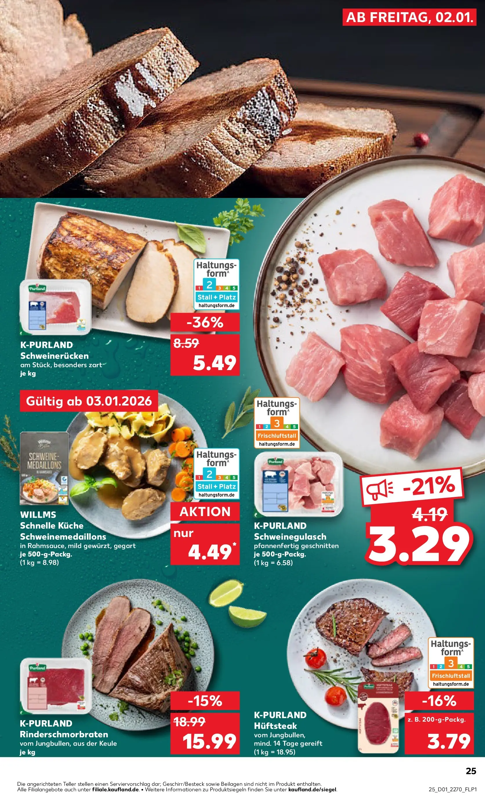 Prospekt Kaufland ab 01.01.2026 » Angebote Online zum Blättern | Seite: 25 | Produkte: Schweinegulasch, Küche, Schweinerucken, Steak