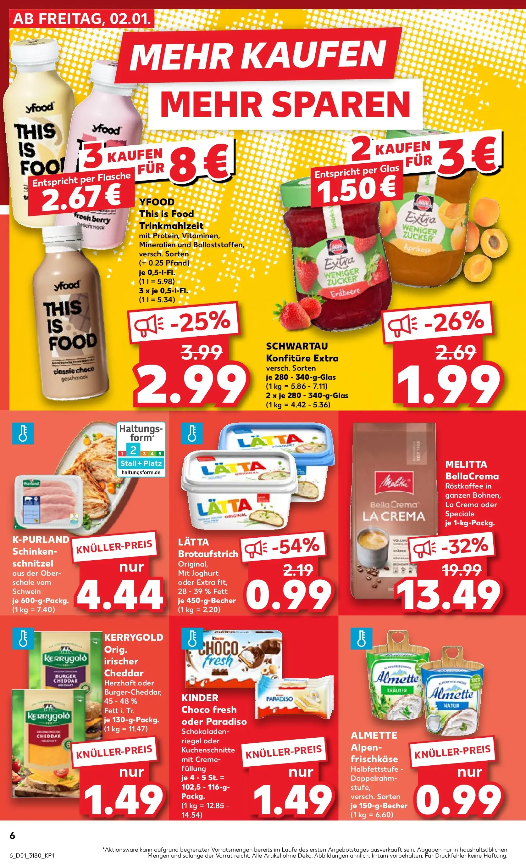 Prospekt Kaufland ab 01.01.2026 » Angebote Online zum Blättern | Seite: 6 | Produkte: Joghurt, Schnitzel, YFood, Frischkase