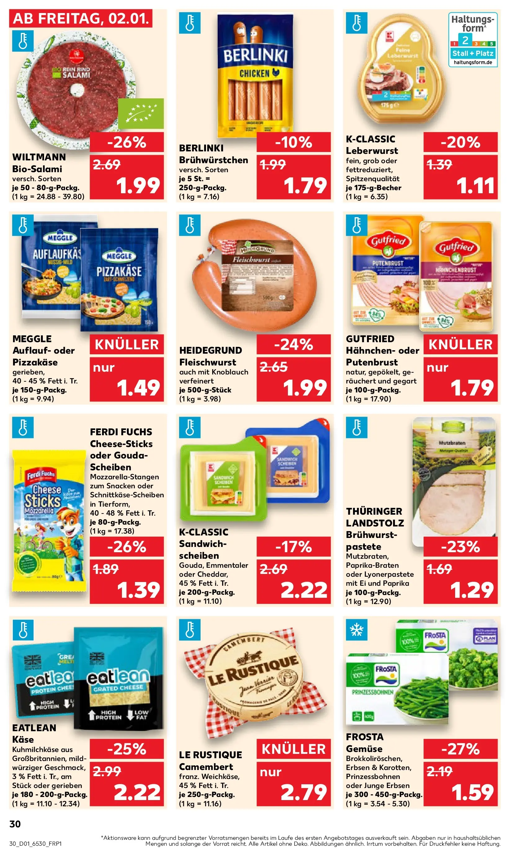 Prospekt Kaufland ab 02.01.2026 » Angebote Online zum Blättern | Seite: 30 | Produkte: Käse, Frosta, Paprika, Salami