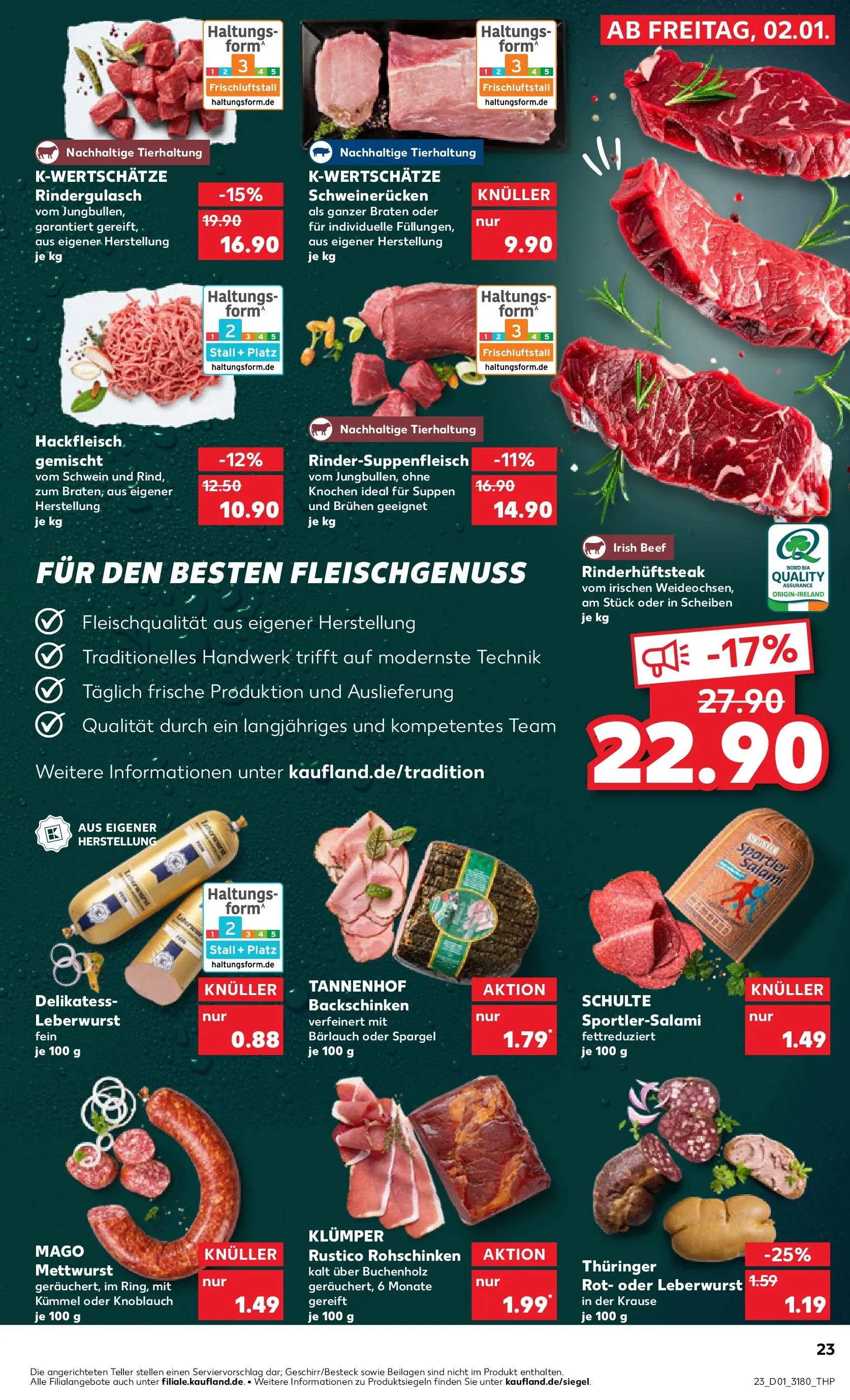 Prospekt Kaufland ab 01.01.2026 » Angebote Online zum Blättern | Seite: 23 | Produkte: Rindergulasch, Knoblauch, Steak, Hackfleisch