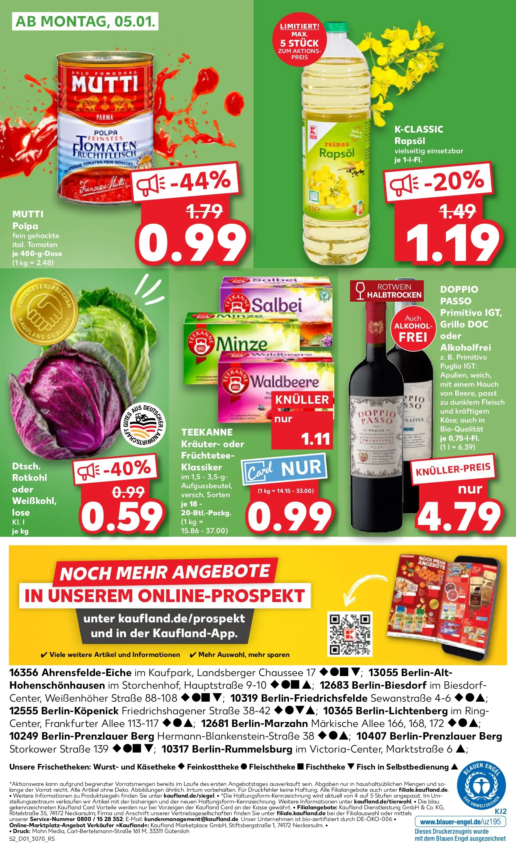 Prospekt Kaufland ab 01.01.2026 » Angebote Online zum Blättern | Seite: 52 | Produkte: Rapsöl, Rotwein, Teekanne, Fleisch