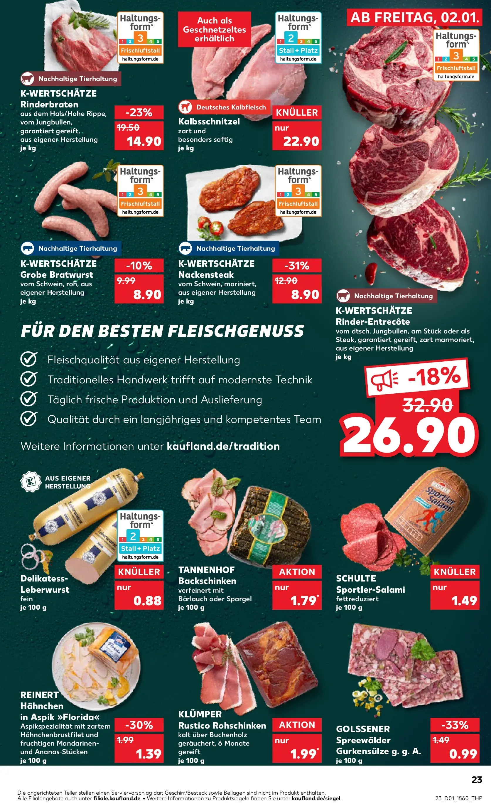 Prospekt Kaufland ab 02.01.2026 » Angebote Online zum Blättern | Seite: 23 | Produkte: Rinderbraten, Hahnchen, Bratwurst, Steak