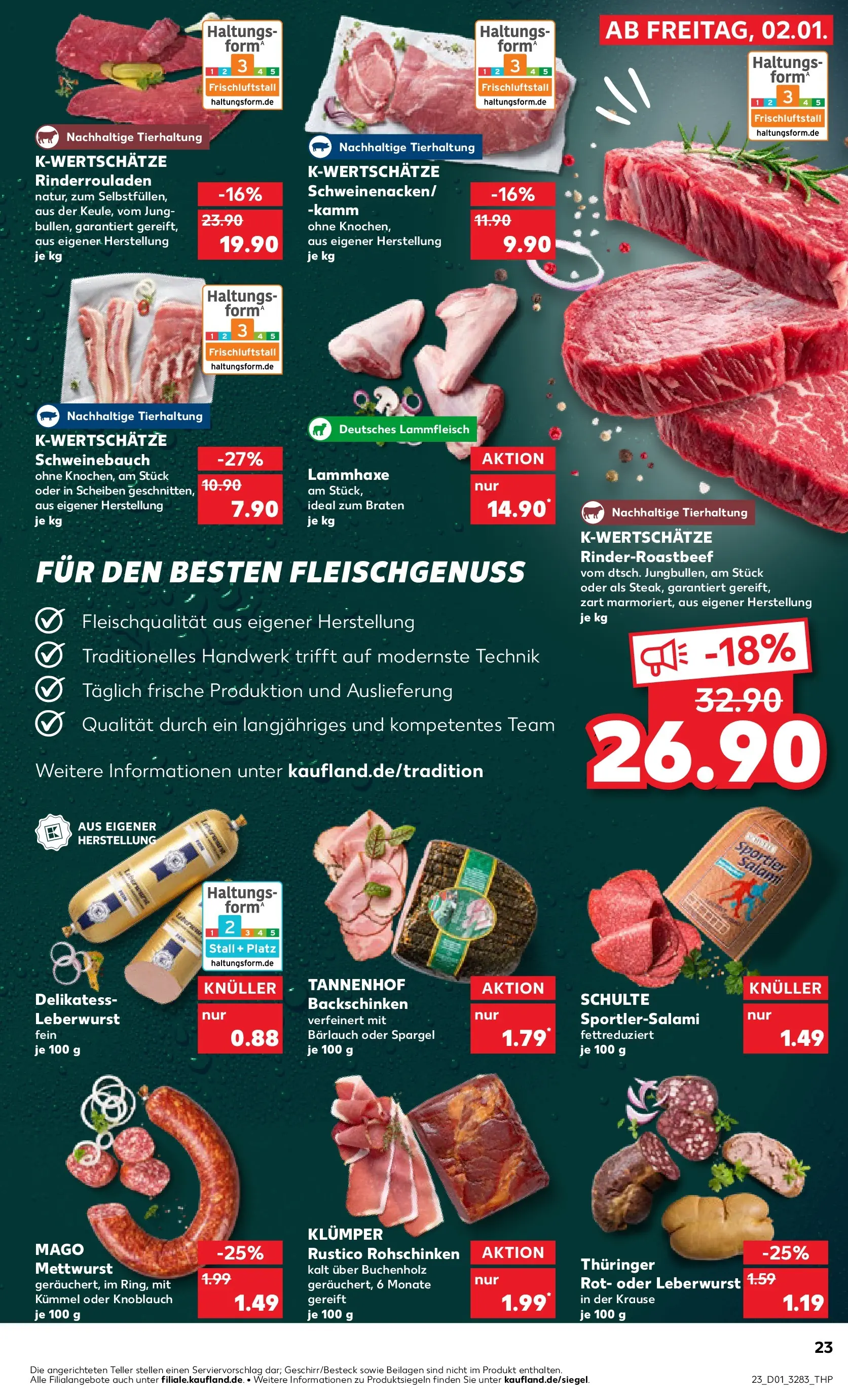 Prospekt Kaufland ab 02.01.2026 » Angebote Online zum Blättern | Seite: 23 | Produkte: Rinderrouladen, Spargel, Knoblauch, Salami