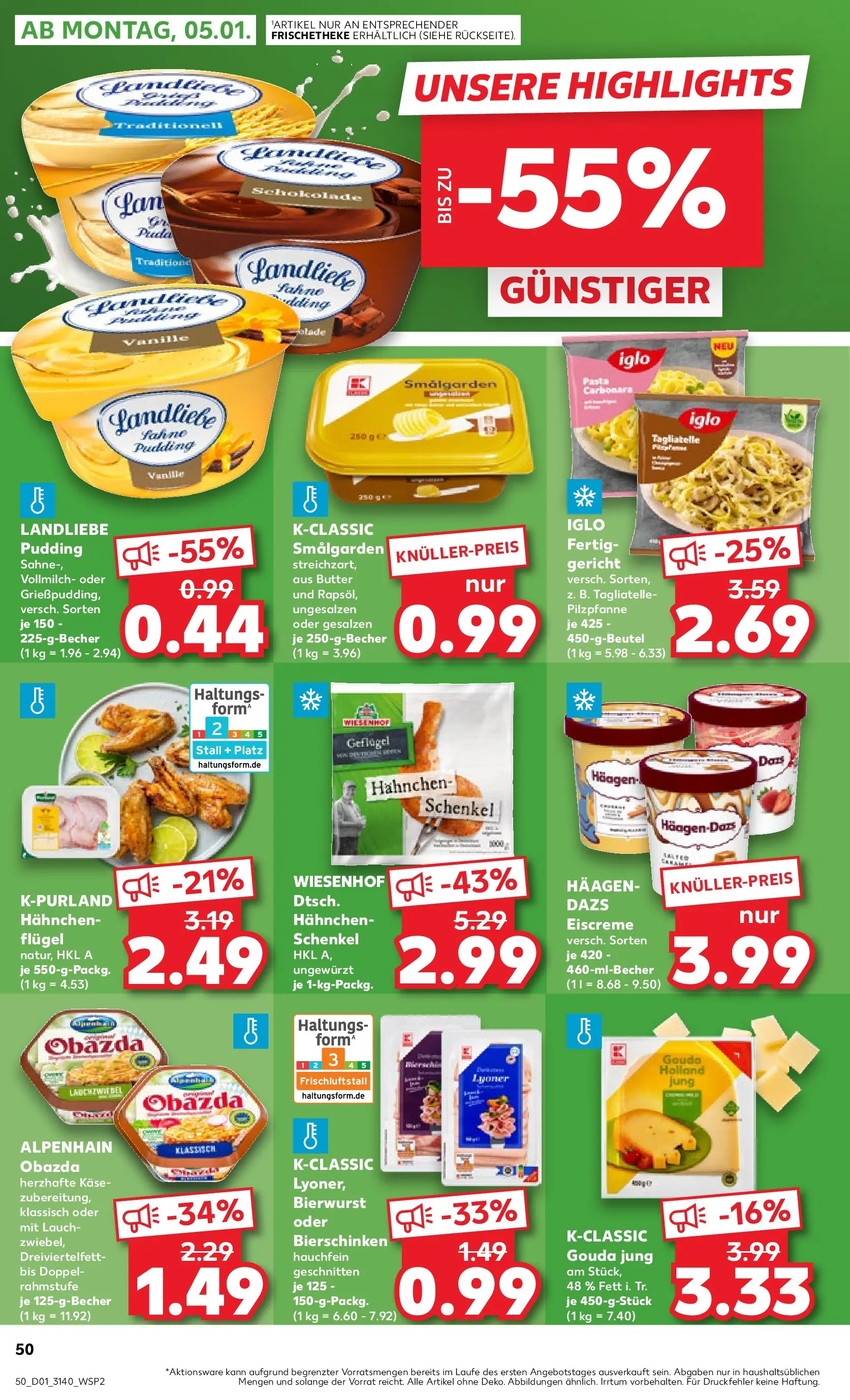 Prospekt Kaufland ab 02.01.2026 » Angebote Online zum Blättern | Seite: 50 | Produkte: Hahnchen, Käse, Gouda, Pasta