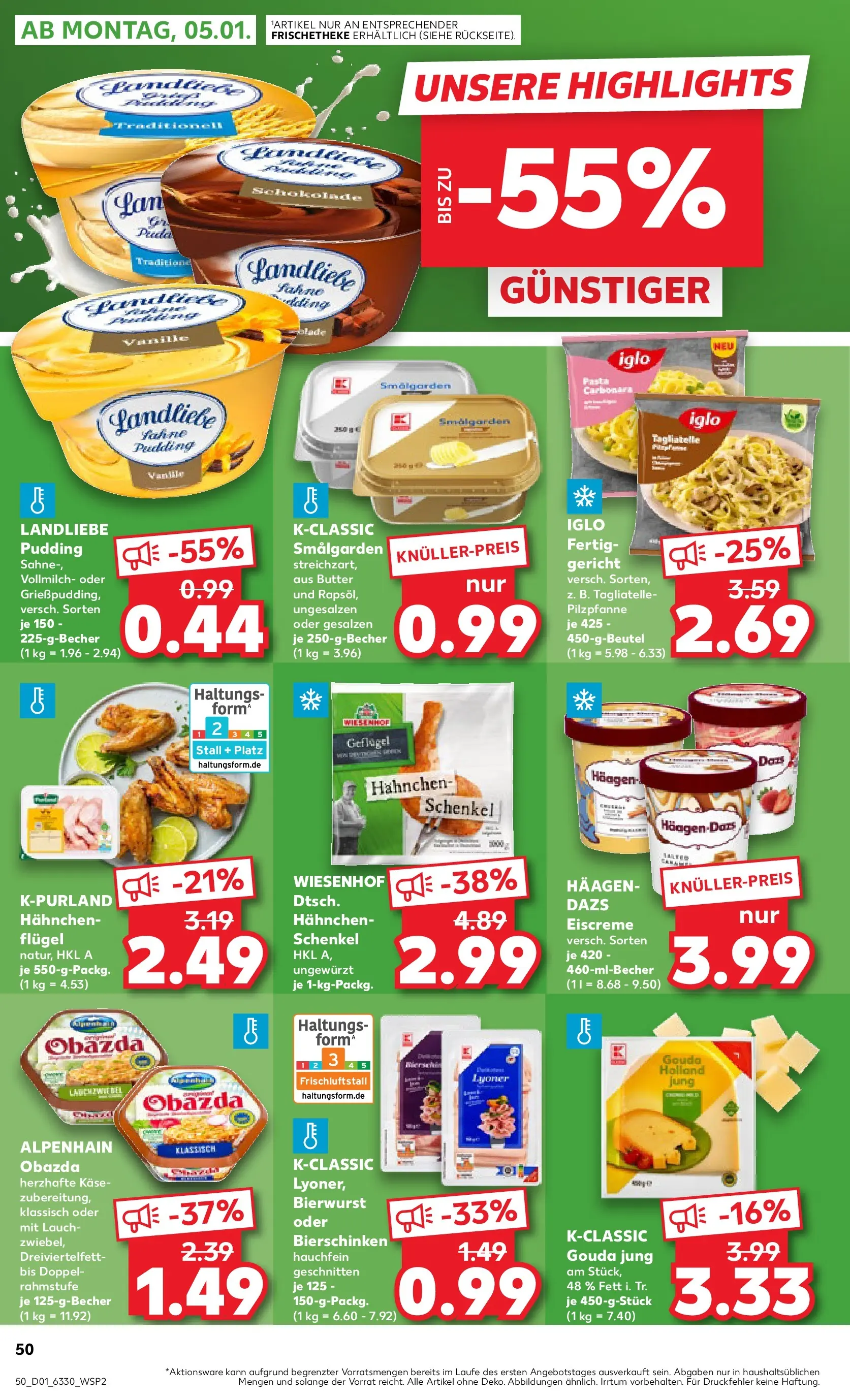 Prospekt Kaufland ab 02.01.2026 » Angebote Online zum Blättern | Seite: 50 | Produkte: Hahnchen, Butter, Schokolade, Pudding