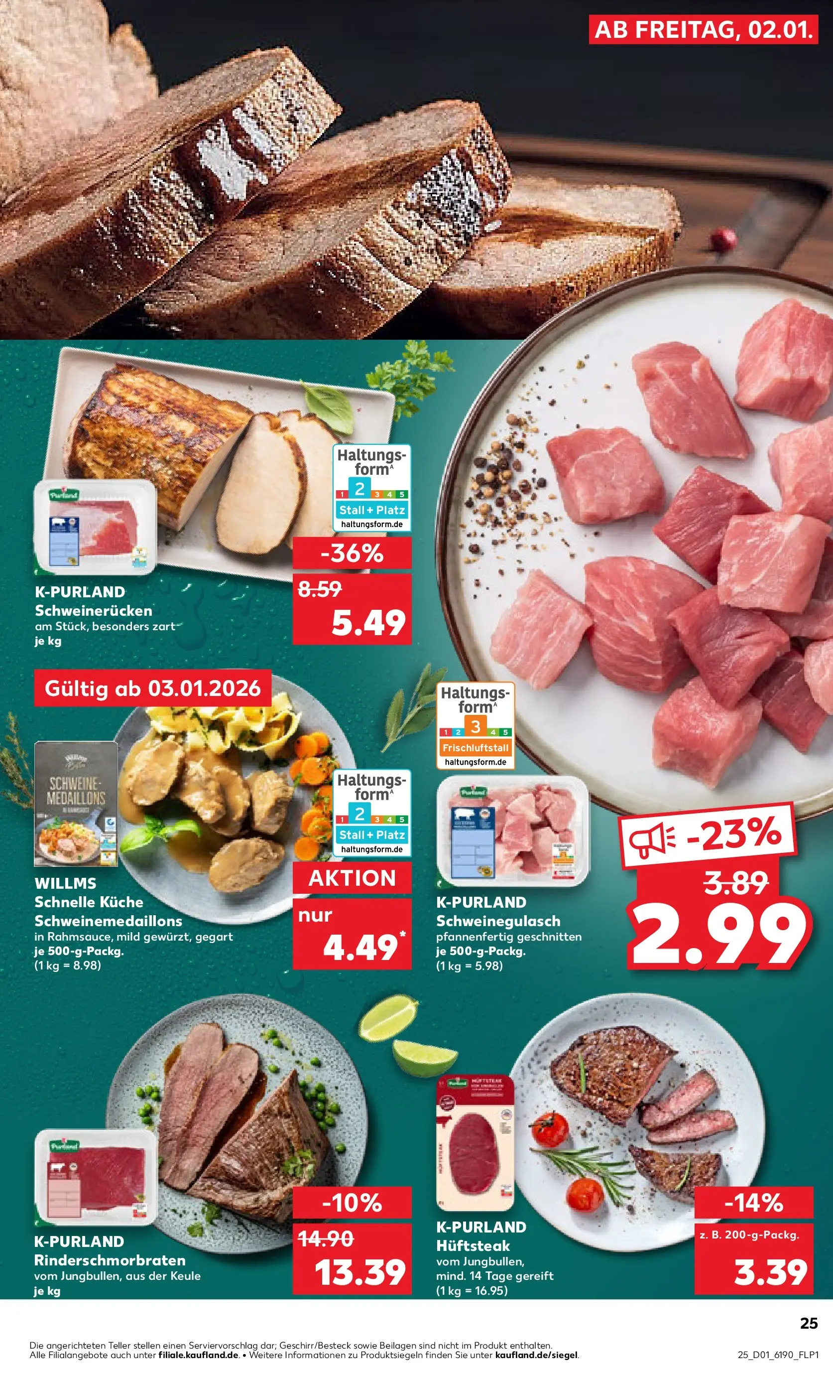 Prospekt Kaufland ab 02.01.2026 » Angebote Online zum Blättern | Seite: 25 | Produkte: Schweinegulasch, Küche, Schweinerucken